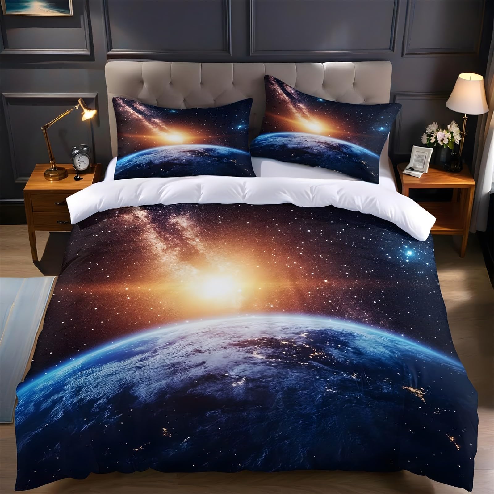 Ypthriline Super King Duvets Set Earth Bedding Set Microfiber Sunrise Duvet Covers with Pillowcases Reversible Bedding With Zipper Closure 260x220CM