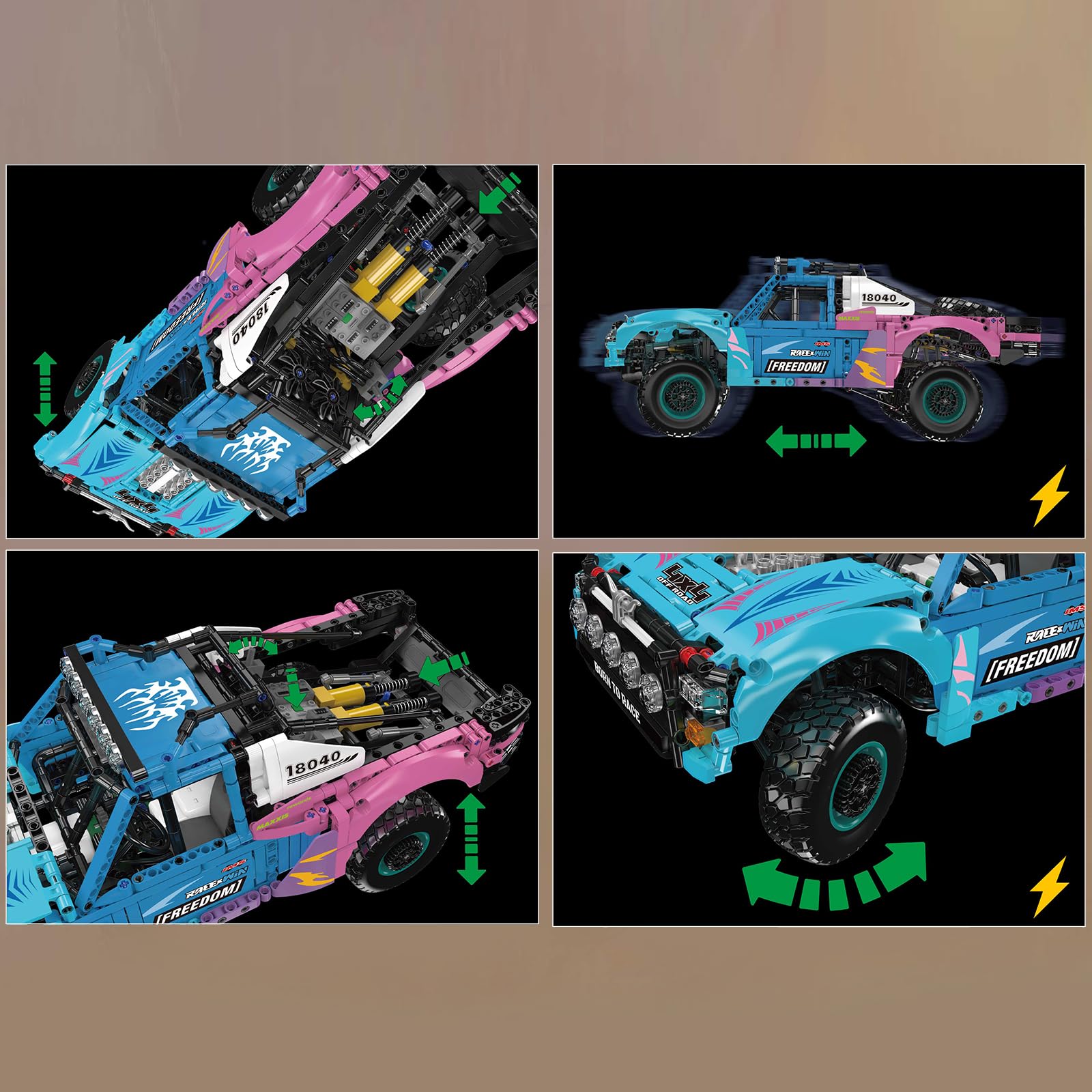 Mould King 18040 Technik MOC Luftfederungs-Offroad-Truck Baustein-Modell | Elektrisch ferngesteuertes Kletter-Rennwagen Bausatz APP Technologie 4x4 Geländewagen Klemmbausteine Bausatz （1573+Teile）
