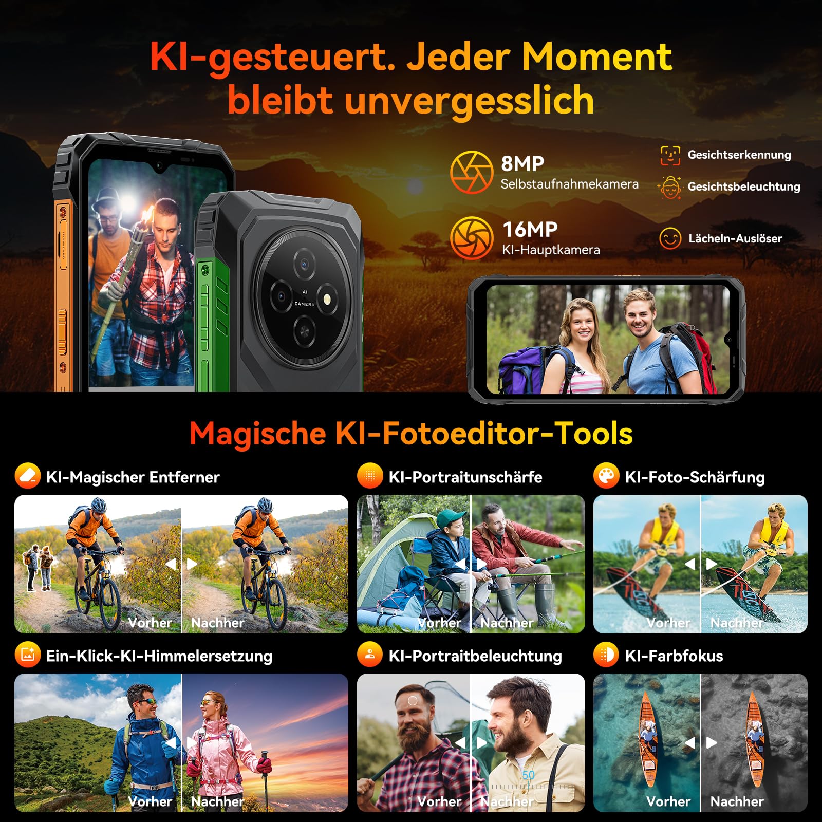 Blackview Android 16 Outdoor Smartphone,10000mAh Outdoor Handy Ohne Vertrag 12GB+128GB/2TB, Gemini AI 6.56‘’ 90Hz Baustellenhandy,NFC/FOTA/390g/DREI Kartenfächer/Fingerabdruck/IP69K Wasserdicht