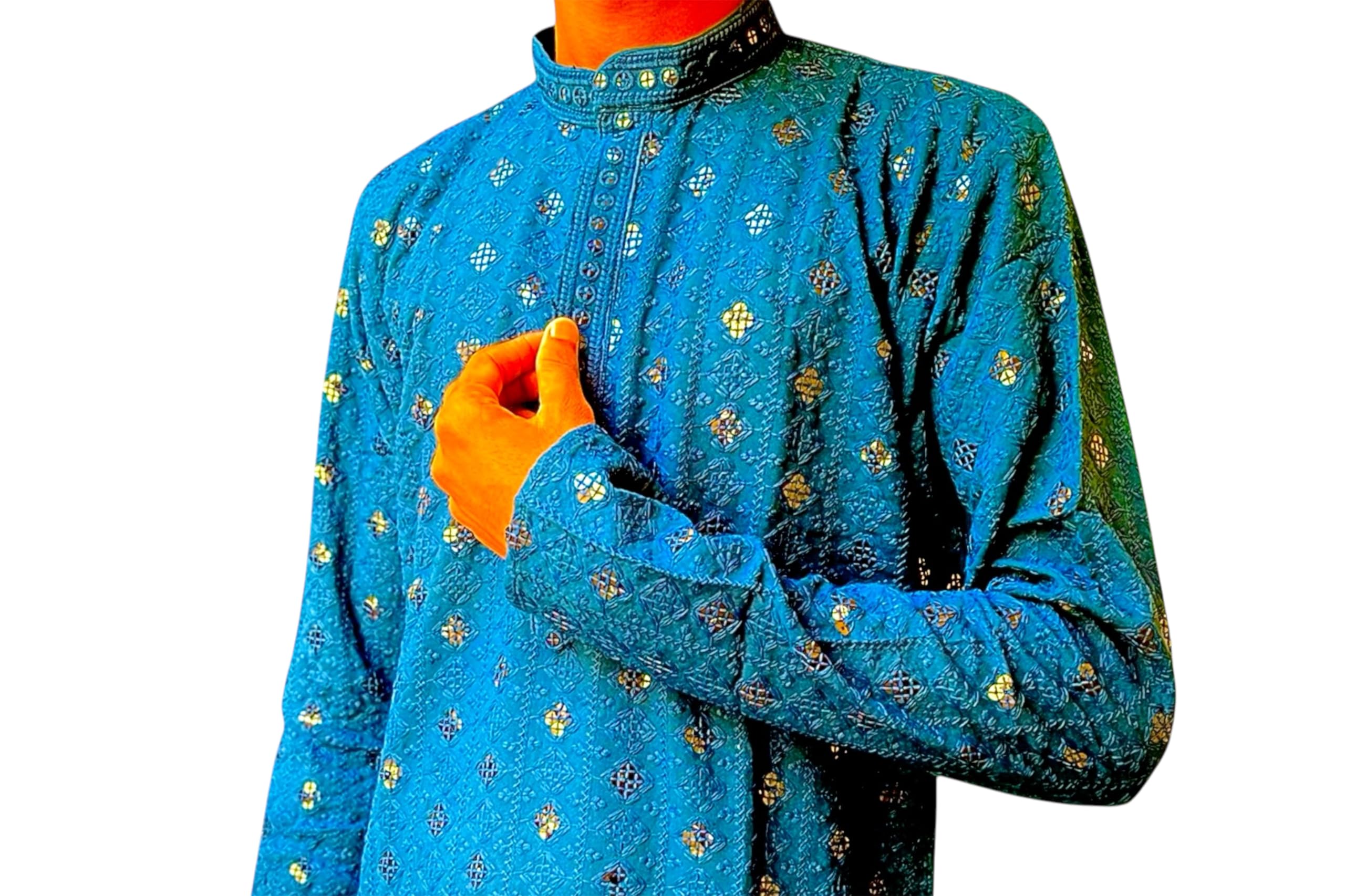 Men’s Peacock Blue Rayon Kurta | Stylish Ethnic Wear Kurta for Festive & Casual Occasion-image-35