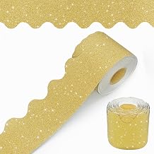 60 Feet Bulletin Board Borders, Glitter Scalloped Border Trim Holiday Decoration for School, Bulletin Board Border Decorative,Classroom Poster Office Party Wall Locker Decor Golden