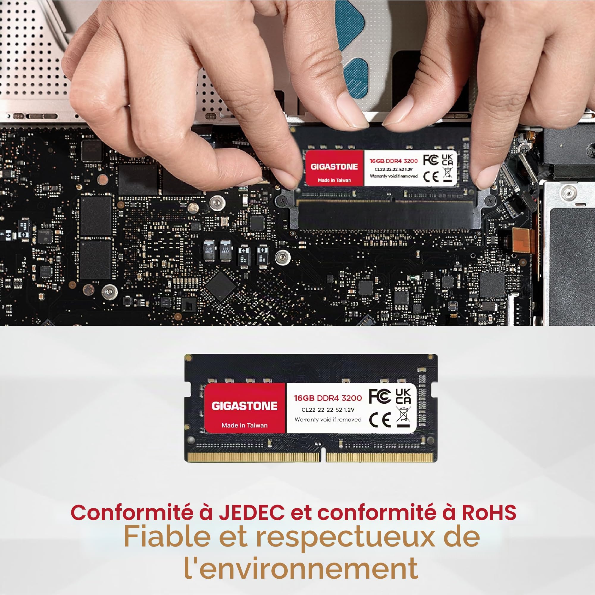 【DDR4 RAM Mise à Niveau pour Portable】 GIGASTONE 32Go Kit(2x16Go) DDR4 3200MHz(2933MHz Or 2666MHz) PC4-25600(PC4-23400, 21300) CL22 1.2V SODIMM 260pin UnbuffeRouge Non ECC Mémoire Haute Performance