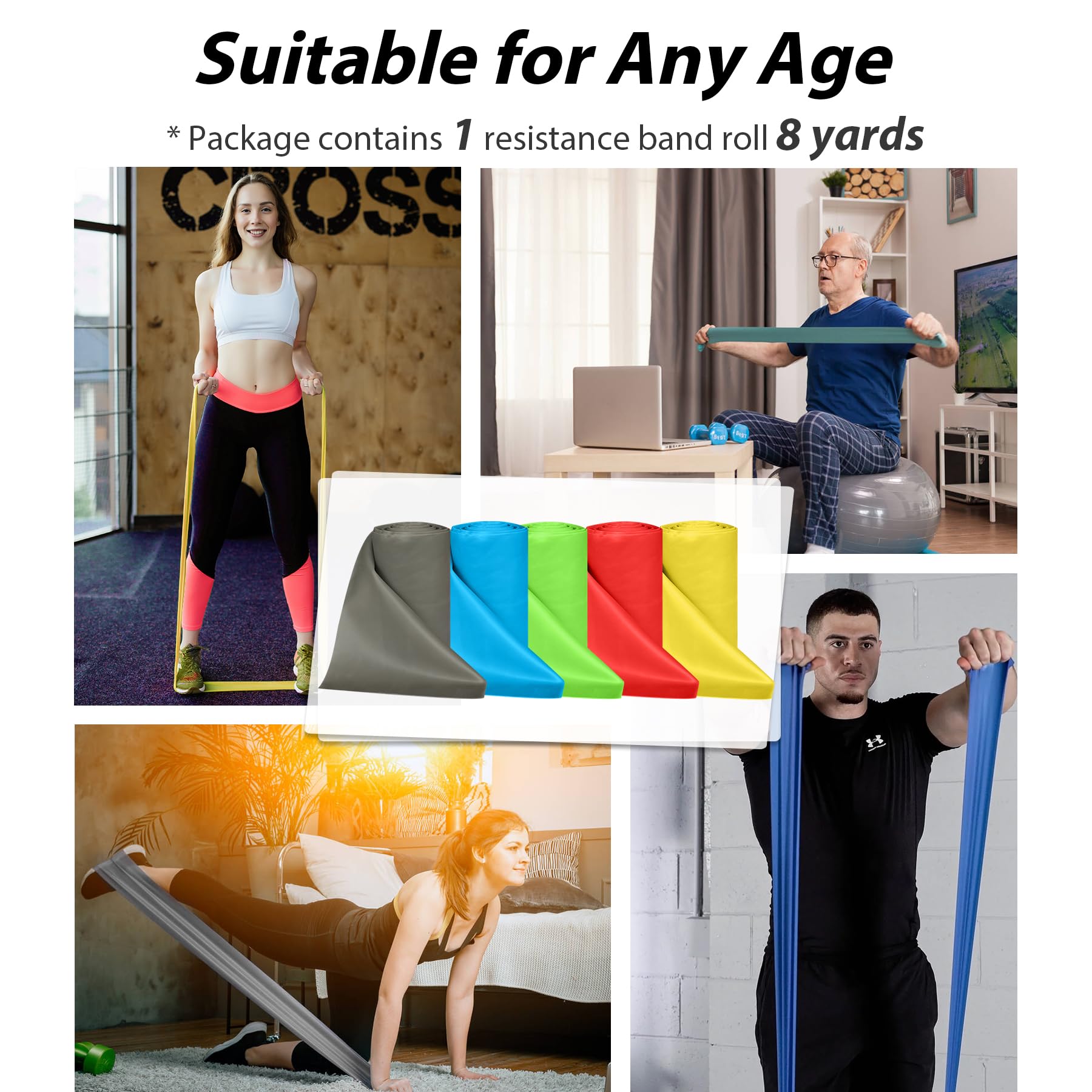 Bandas de resistencia a granel para entrenar mujeres y hombres, bandas de terapia física de 8 yardas, bandas elásticas y de ejercicio para rehabilitación, yoga, pilates, gimnasio, ejercicio en casa
