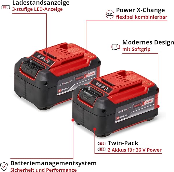 Original Einhell Akku PXC-Twinpack 5,2 Ah Power X-Change (Li-Ion, 18 V, 2X 5,2 Ah-Akkus, universell für alle PXC-Geräte, proaktives Batteriemanagement, angepasste Ladezyklen) - 4
