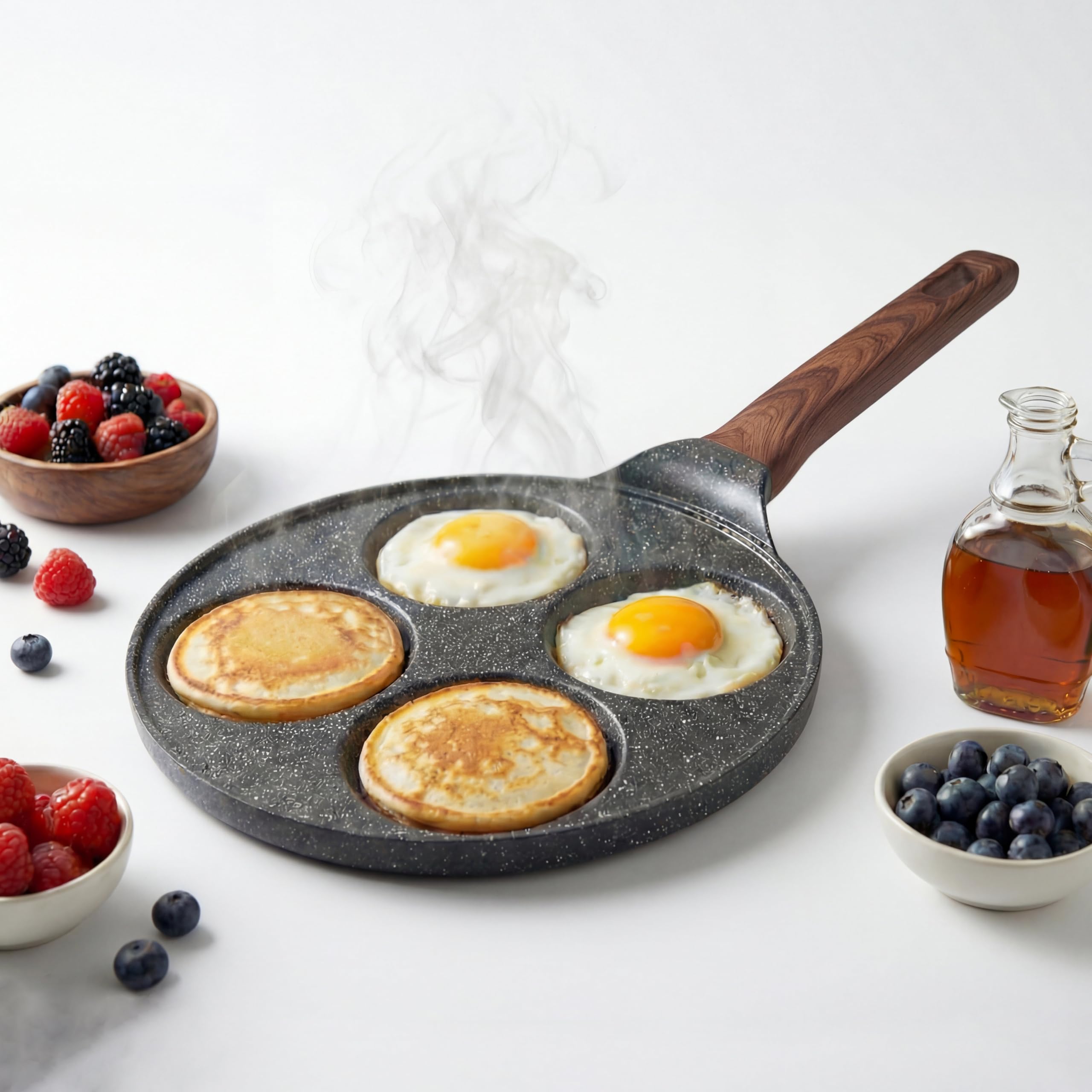 C'est Home Non-Stick Mini Pancake Pan - 26cm American Style 4-Hole Pancake Maker, Frying Eggs, Dosa, Crepe Pan - Induction Hob Safe