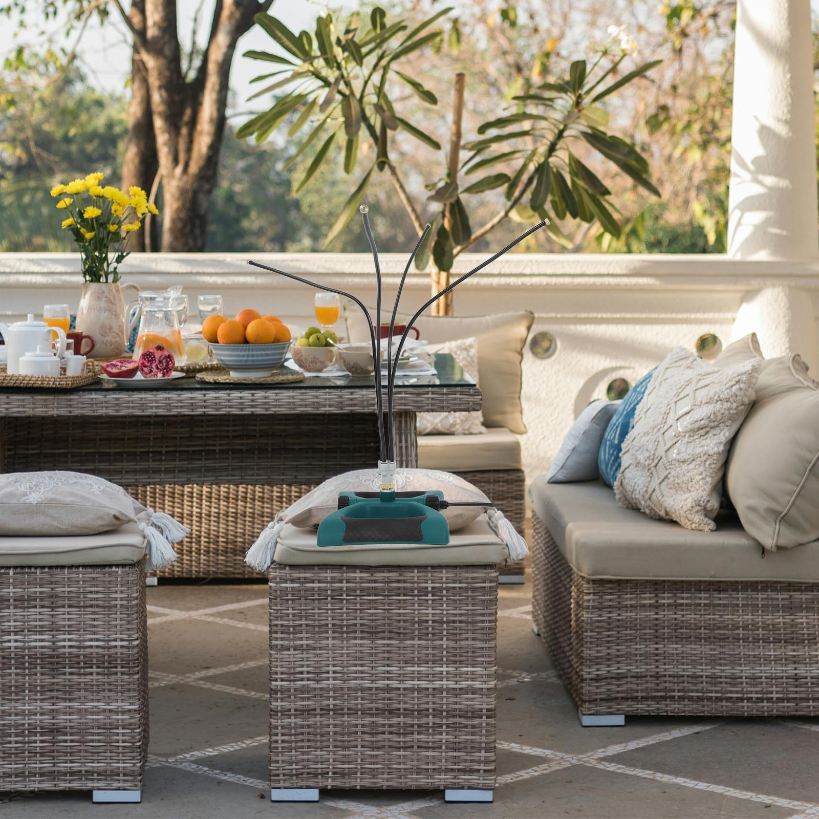 ifundom Sprühnebelanlage für Terrasse und Garten mit Freistehendem Design Verstellbare Sprühdüsen Tragbares Nebelkühlsystem zur Staubkontrolle