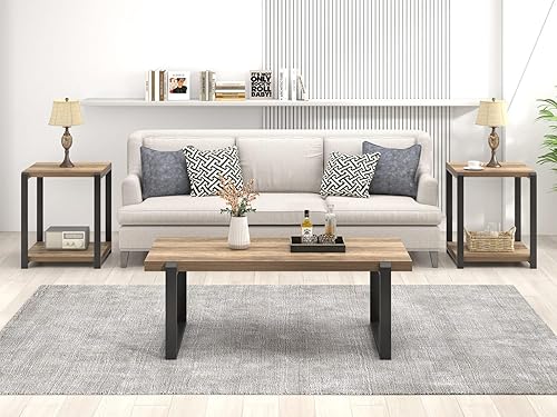 Miniatura 70 de FOLUBAN Mesa de centro rústica, moderna mesa central industrial de madera y metal para sala de estar, roble de 47 pulgadas Roble,Negro