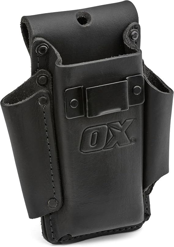 OX Tools Ultimate Leather & Nylon Compact Tape Measure Knife Pencil Holder, Everyday Carry Top Grain Leather & Kevlar Reinforcements