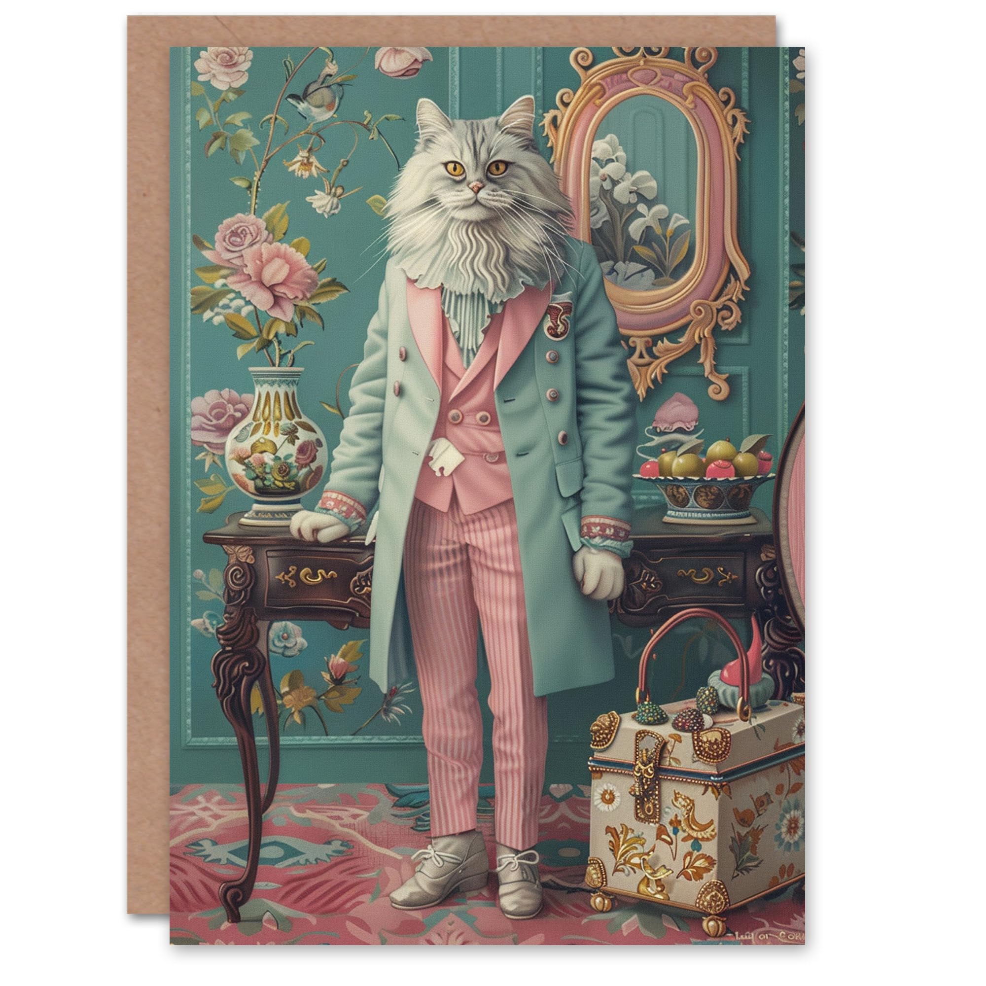 Birthday Card Aristocrat Maine Coon Cat Lover Concept Art Greeting Card
