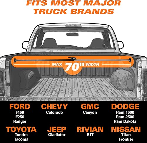 Vista 6 de KEEPER Ratcheting Cargo Bar - Rubber, Black/Silver, Adjustable from 40"-70" - Comes with 60” x 24” Storage Net (5060), For Truck