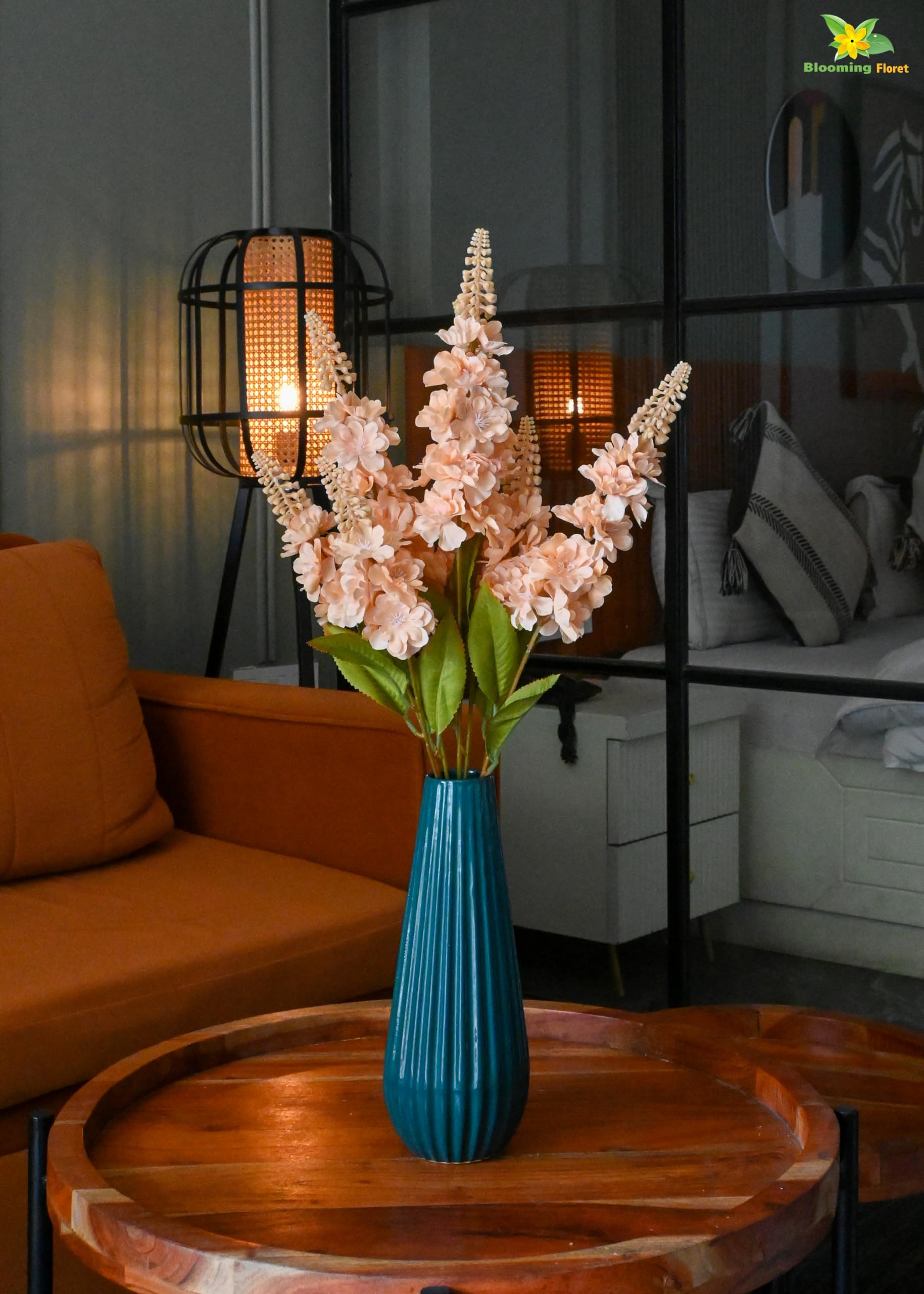 Blooming Floret Artificial Snapdragon Stick 60.9 cm for Home Decor/Office Decor/Gifting | 7 Flower Heads in Peach Color | Ornamental Flowers | Natural Looking | Dust-Proof