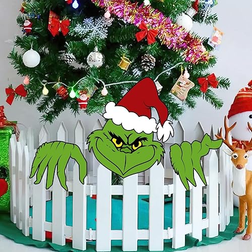 Miniatura 6 de Decoraciones de Navidad al aire libre Cartel de valla para patio con cabeza de mano de gnomo verde para vacaciones, Navidad, valla de Navidad,