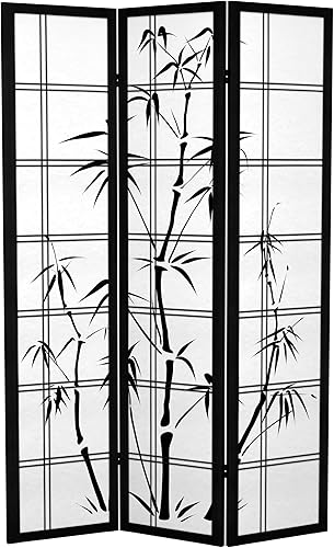 Miniatura 1 de Oriental Furniture - Divisor de habitación de bambú de lona de 6 pies de alto, color negro, 3 paneles
