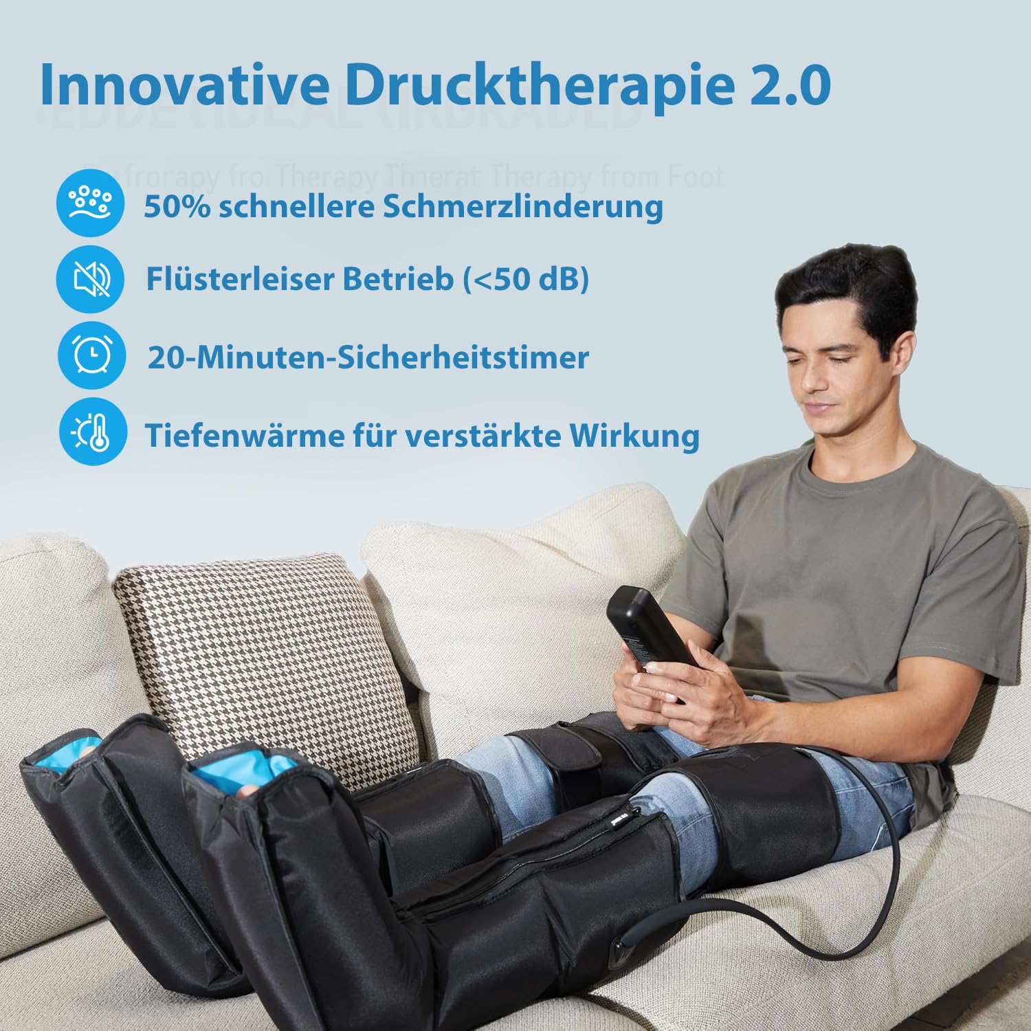 FIT KING 3-in-1 Beinmassagegerät mit Wärme & Kompression - Luftdruck-Massage für entspannte Beine, 3 Heizstufen, 3 Massagemodi | Beinkompressionsmaschine für Fuß, Wade & Oberschenkel, 3 Intensität & 3 Modi
