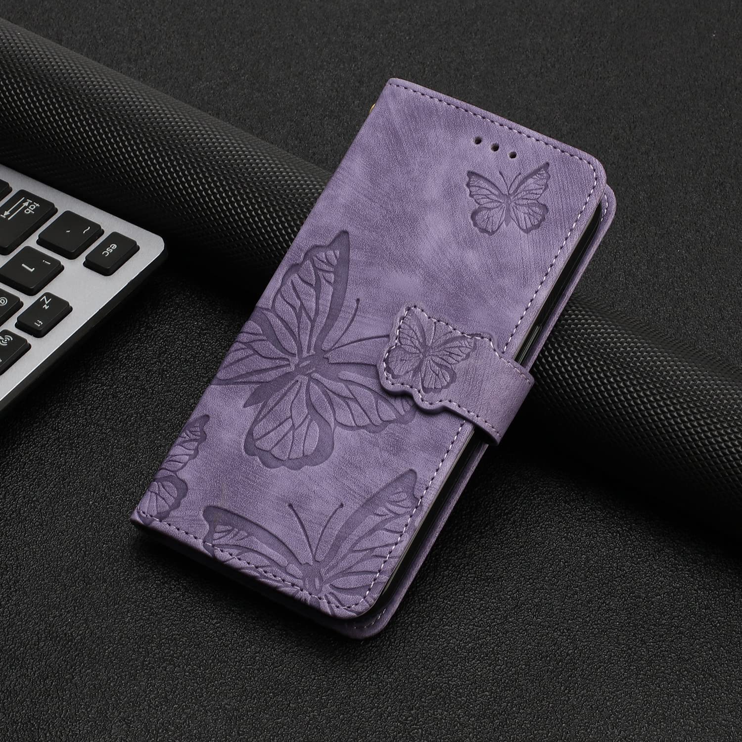 WOWUDI Funda Para XiaoMi RedMi 11A 4G/Poco C55 Con Tarjetero, Botones De Solapa 360 ° Rotación Anillo Kickstand Cover PU Cartera De Cuero A Prueba De Golpes Funda Protectora - Rosa