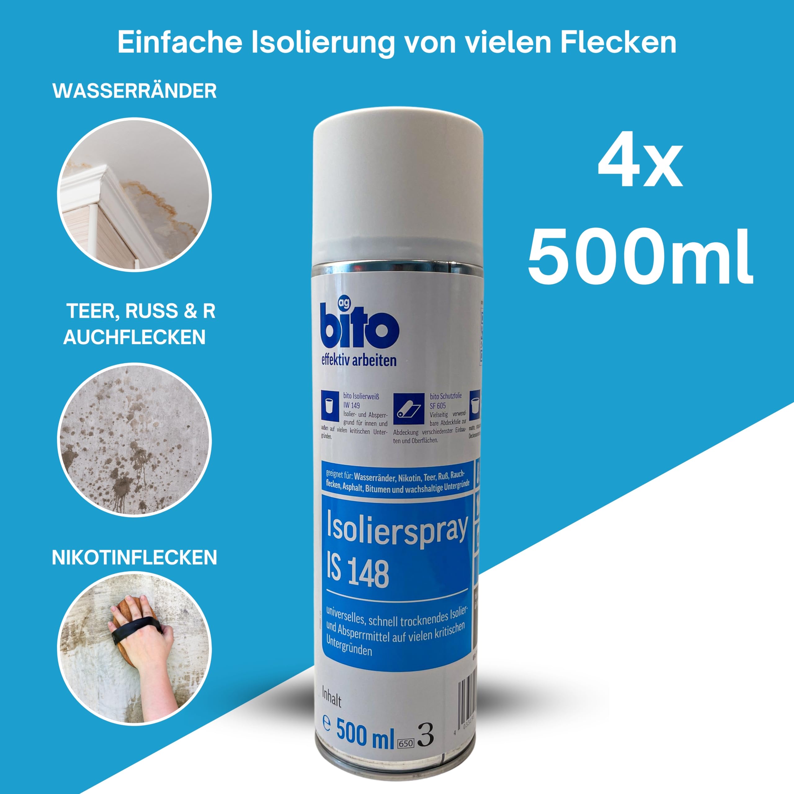 Preismaxx Isolierspray Fleckendeckerspray weiss 4 x 500ml