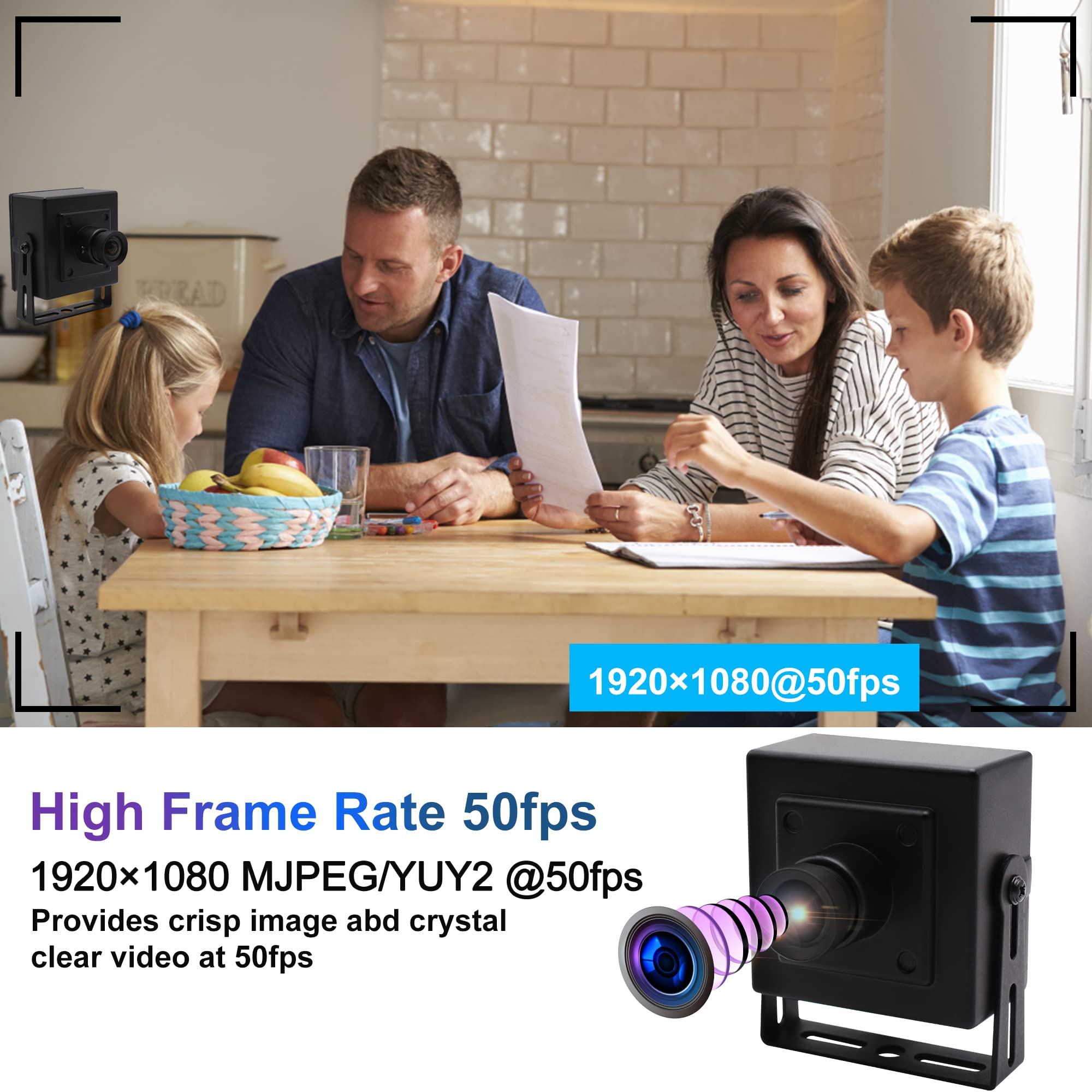 ELP Cámara web USB 3.0 de 2 MP, sensor IMX291, 1080P a 50 fps, lente de 100°, Plug & Play, compatible con Windows/Android/Linux/MacOS