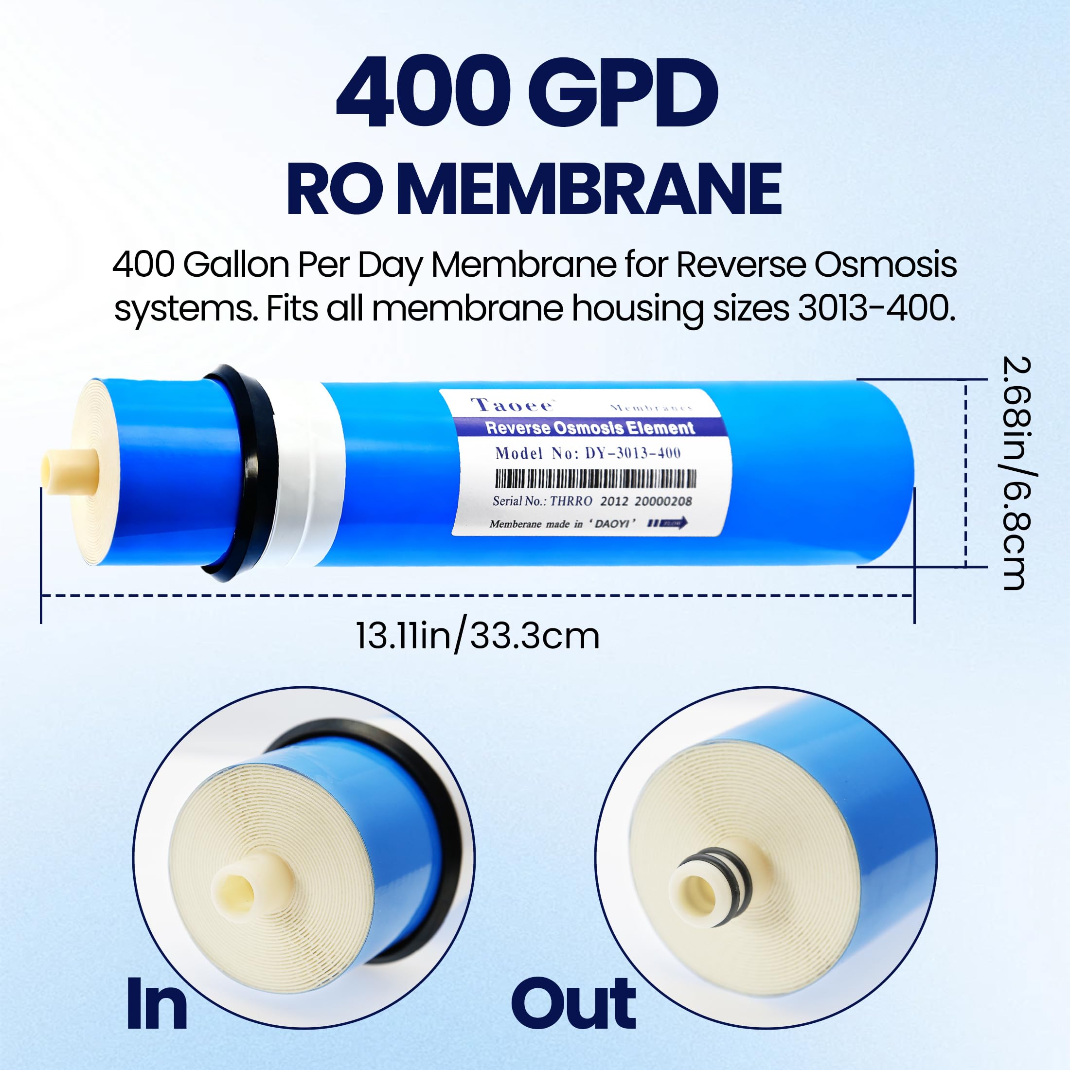 Membrana de ósmosis inversa 3013-400G Filtro de agua de repuesto para sistema de filtro de agua 400 GPD RO Membrana