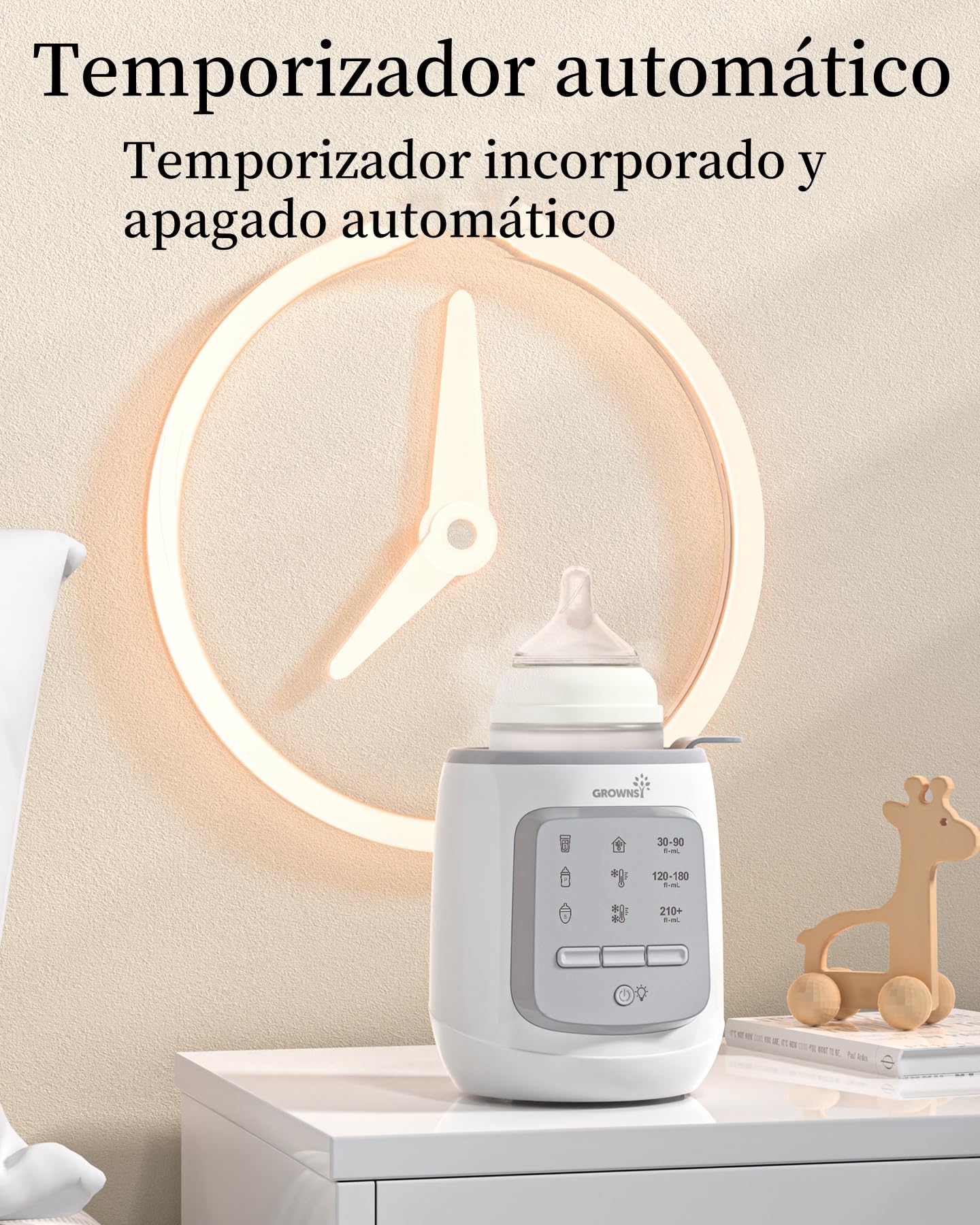 GROWNSY Flessenwarmer voor baby's, 9-in-1 sterilisator voor babyflessen, babyvoedingwarmer, snel verwarmen en warm houden, ontdooien, flesverwarmer, BPA-vrij, voor flessen en babyvoeding