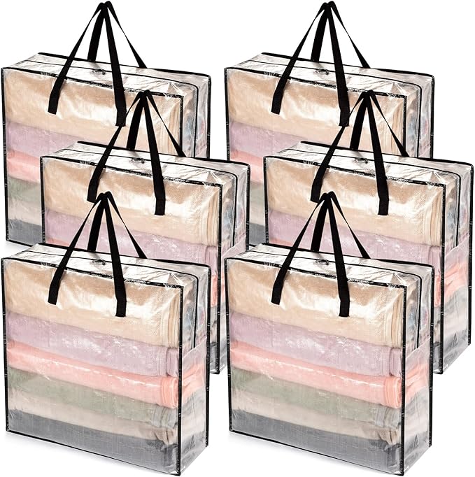 wsryx 6 Pack Large Clear Storage Bags for Moving Houses, Laundry Bags