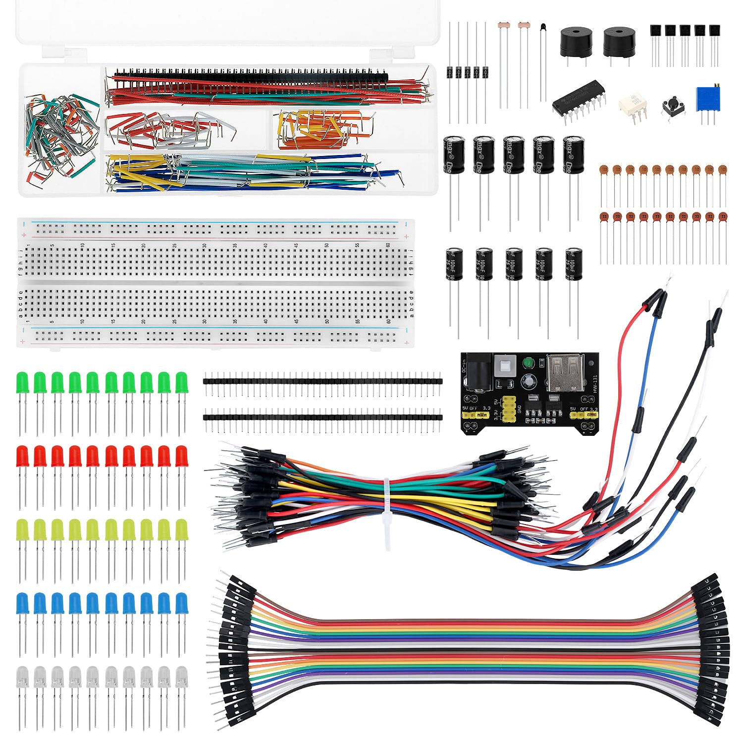 QWORK® 420 Pezzi 37 Valori Componenti Elettronici Kit con Breadboard, Modulo di Alimentazione e Jumper, Compatibile con Arduino, STM32, Raspberry Pi