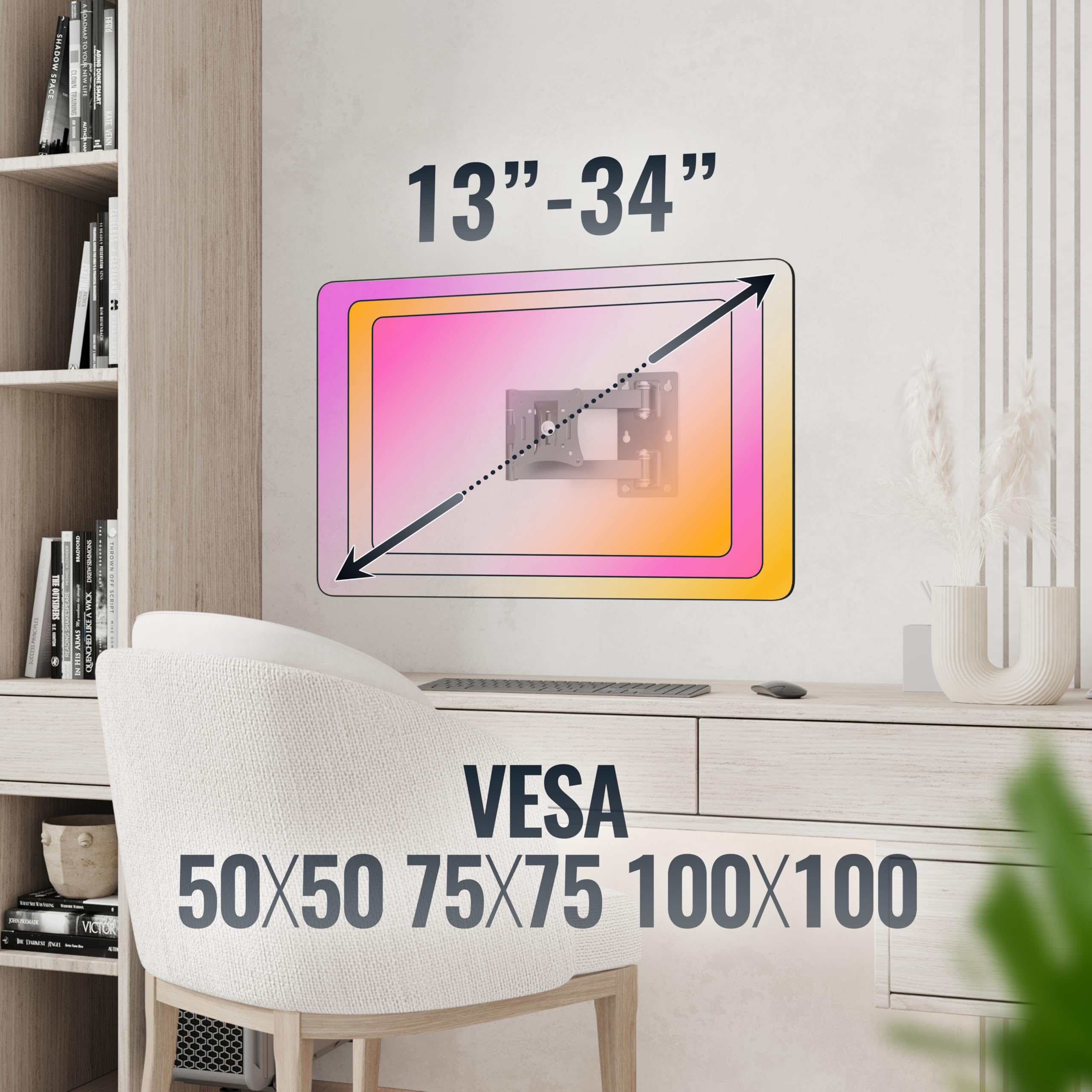 RICOO S2911 Supporto monitor da parete Staffa schermo 13-34 pollici per 13 34 pollici girevole inclinabile fino a 20 kg max VESA 100x100