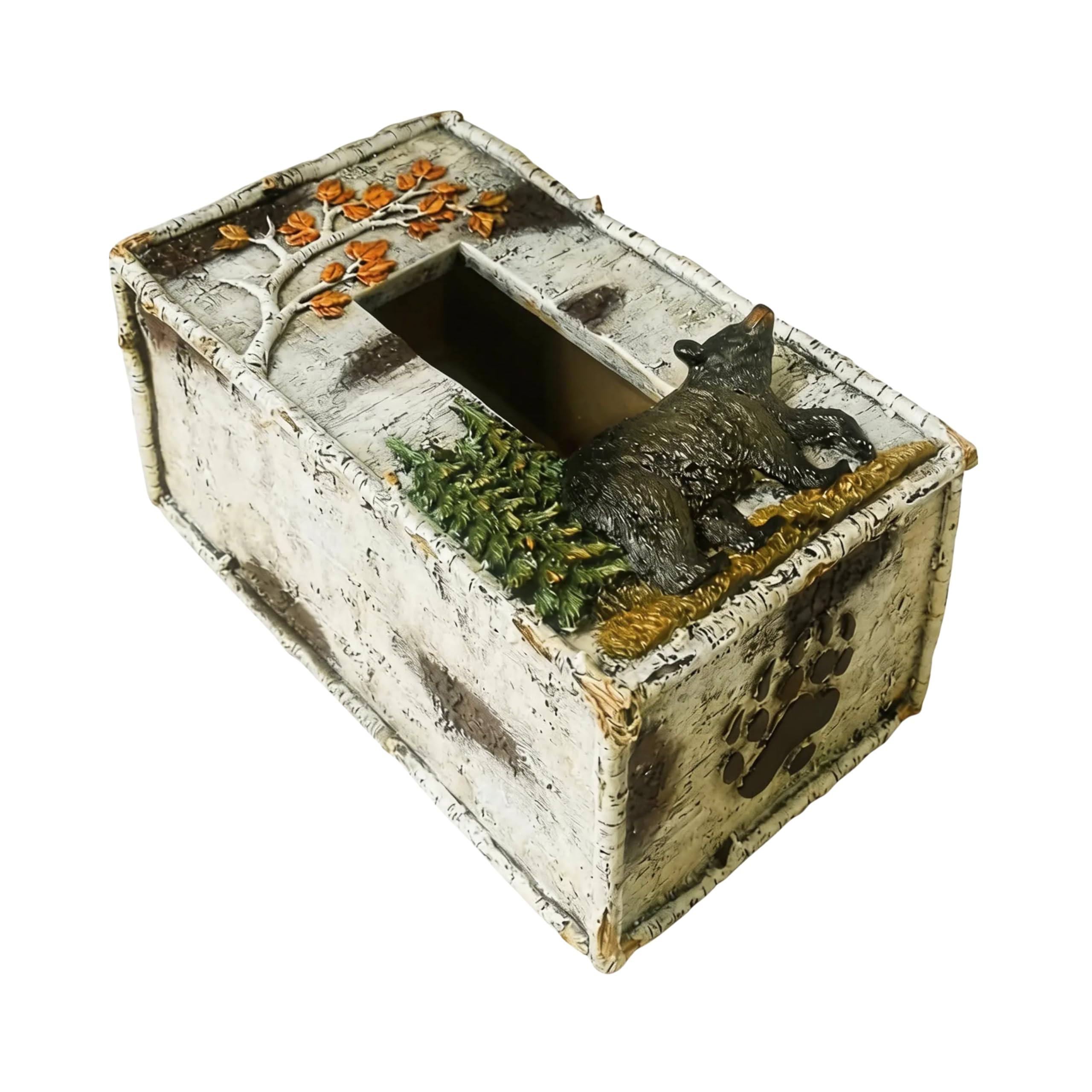 Boîte à mouchoirs ours noir rustique nature bouleau papier de soie holder