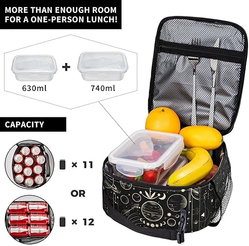 Miniatura 3 de Bolsa de almuerzo de fase lunar, doble aislamiento, a prueba de fugas, bolsa de mano, organizador de almuerzo para trabajo, picnic, viajes, camping
