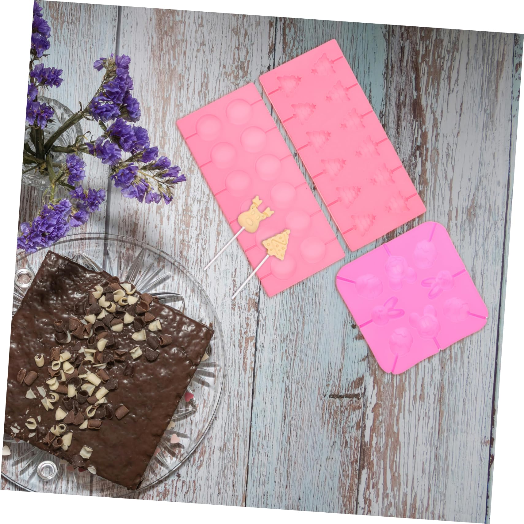 Molde de Silicona para Piruletas Navideñas, 7 Piezas | Incluye Palitos, Bolsas de Golosinas y Bridas, Formas Variadas, para Chocolate y Caramelo Duro