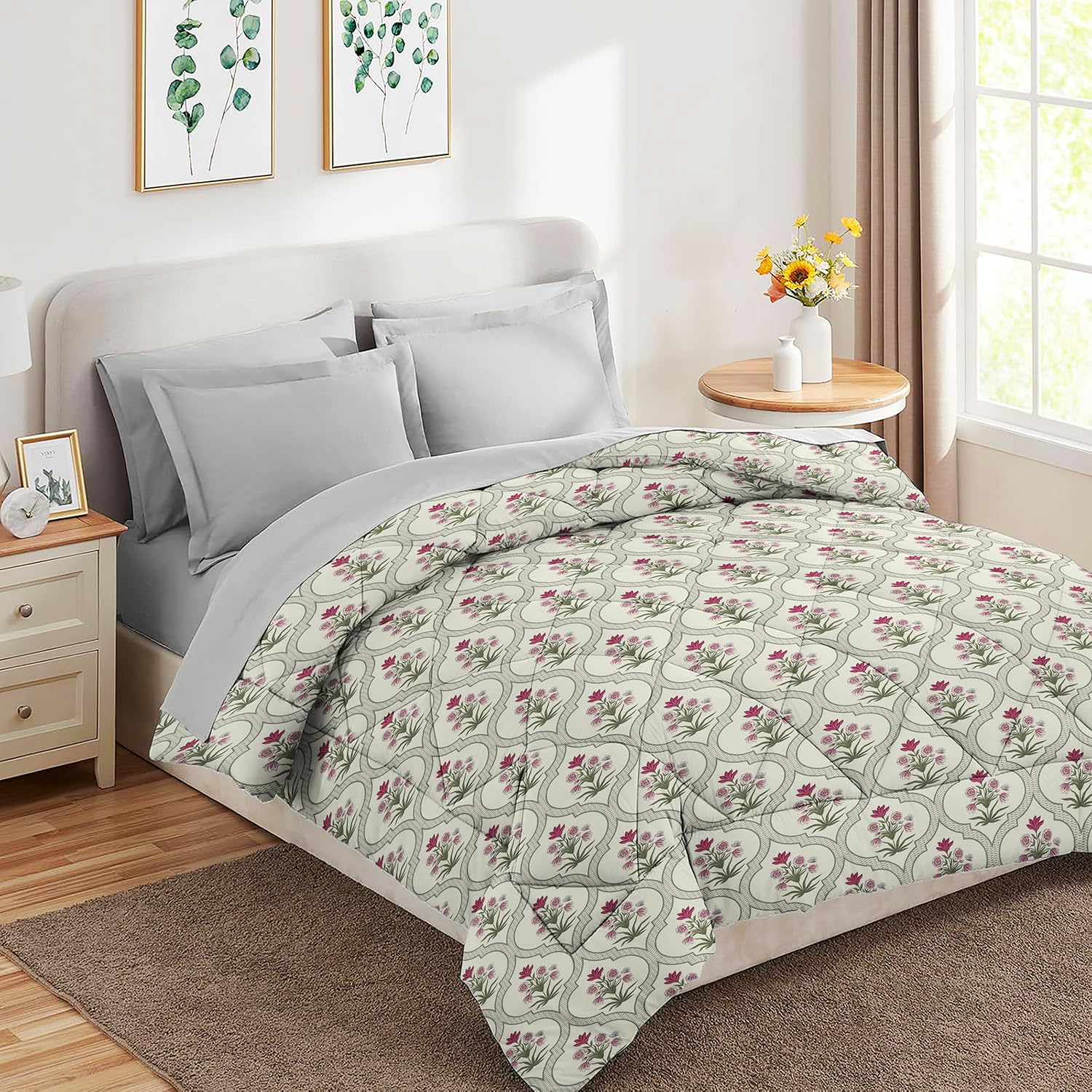 VAS COLLECTIONS 220 GSM Microfiber Reversible AC Comforter |Quit | Blanket | Duvets for King Size Double Bed 180Tc (230X250 cm, Greenish Yellow)