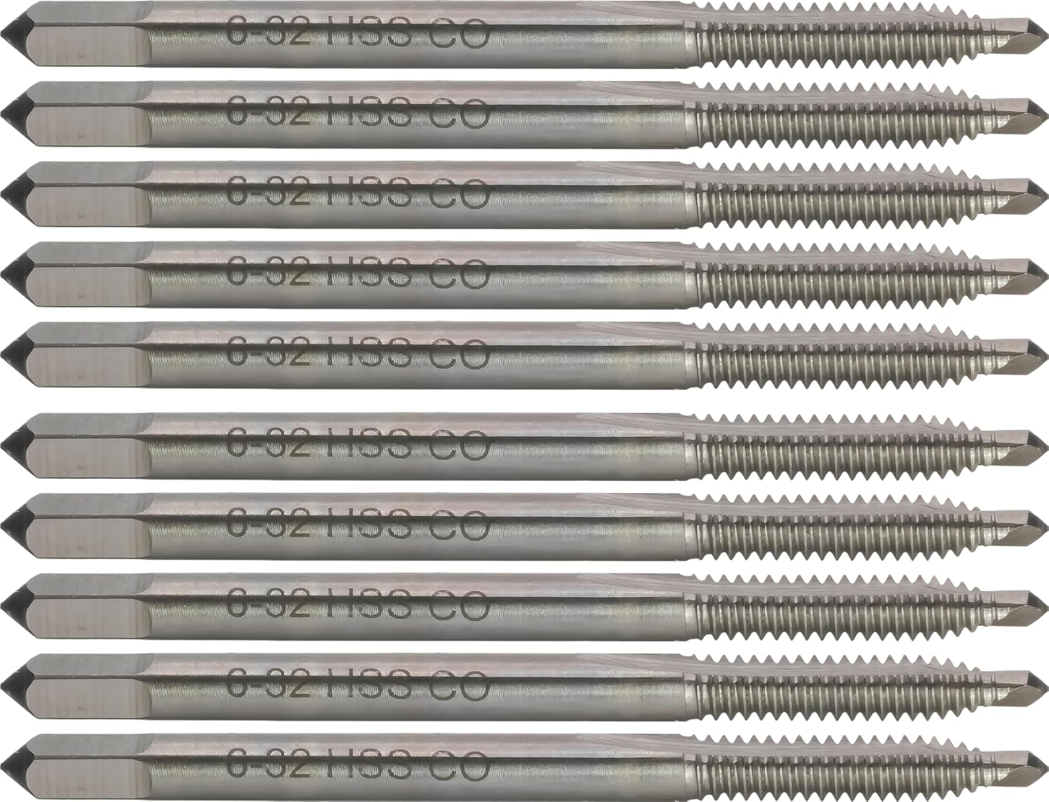 10 pcs M35 Cobalt Steel Spiral Point Threading Taps, 6-32 UNC, H3, 2 Flute, Bright (Uncoated) Finish
