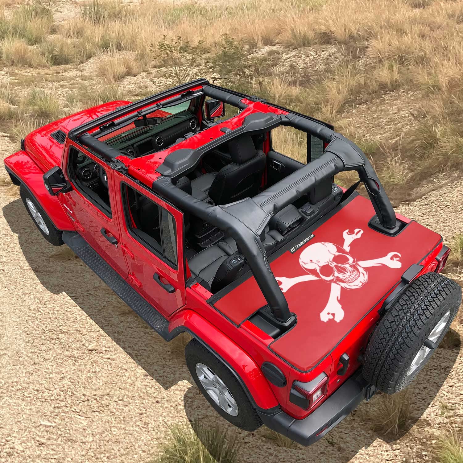 ShadeideaShadeidea Wrangler JL Cargo Cover for Jeep JLU 4 Door (2018-Current) Rear Trunk Vinyl Tailgate Tonneau Cover Robicon Sahara Sport S (Cherry Red - Skull) - 3 Year Lasting