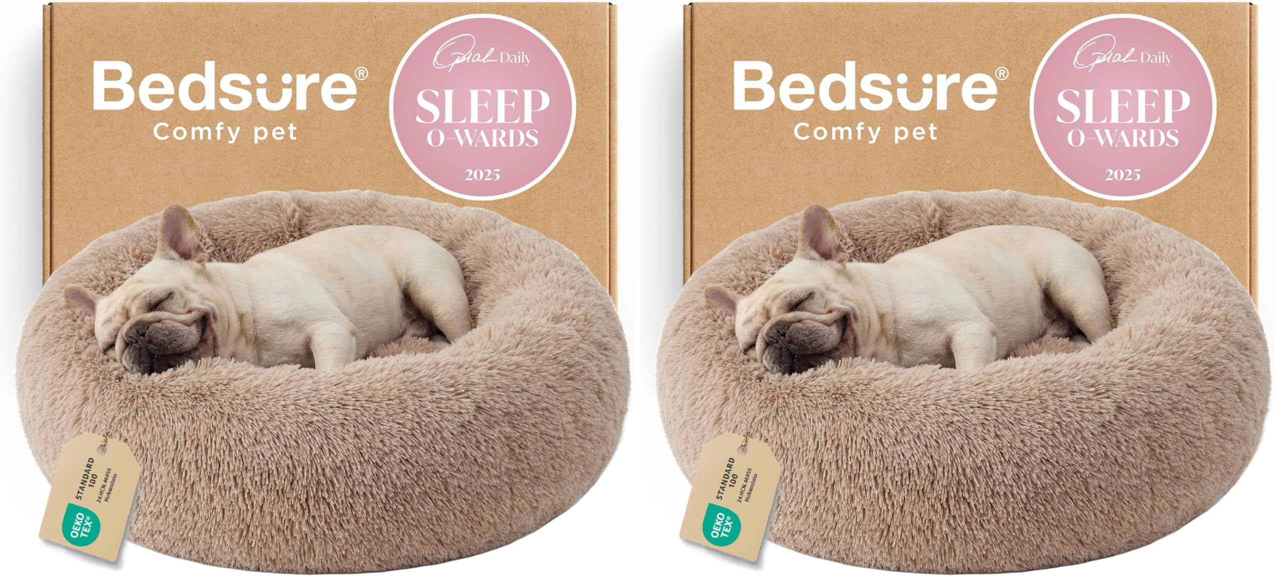 Bedsure Calming Dog Bed Medium Size Dog Donut Washable Pet Bed,30in 2 Pack