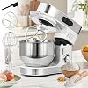 Stand Mixer, 5.8 QT Electric Food Mixer with 600W Pure Copper Motor, 6-Speed Tilt-Head Kitchen Mixer with Stainless Steel Bowl, Dough Hook, Whisk, Beater, Splash Guard & Scraper White