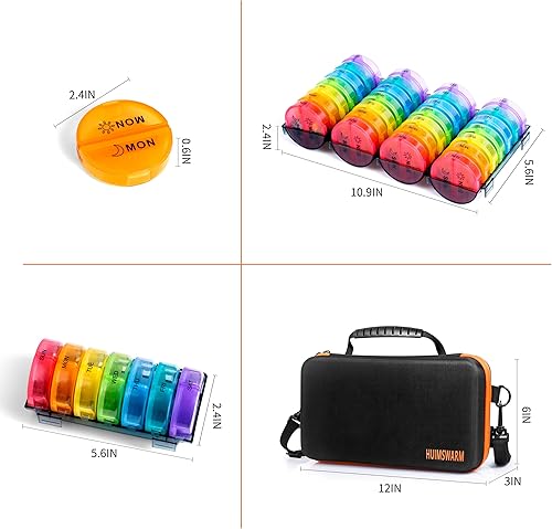 Miniatura 5 de Organizador mensual de pastillas 2 veces al día, pastilleros y organizador 2 veces al día, 7 días, mensual, puede hacerlo tú mismo, con funda