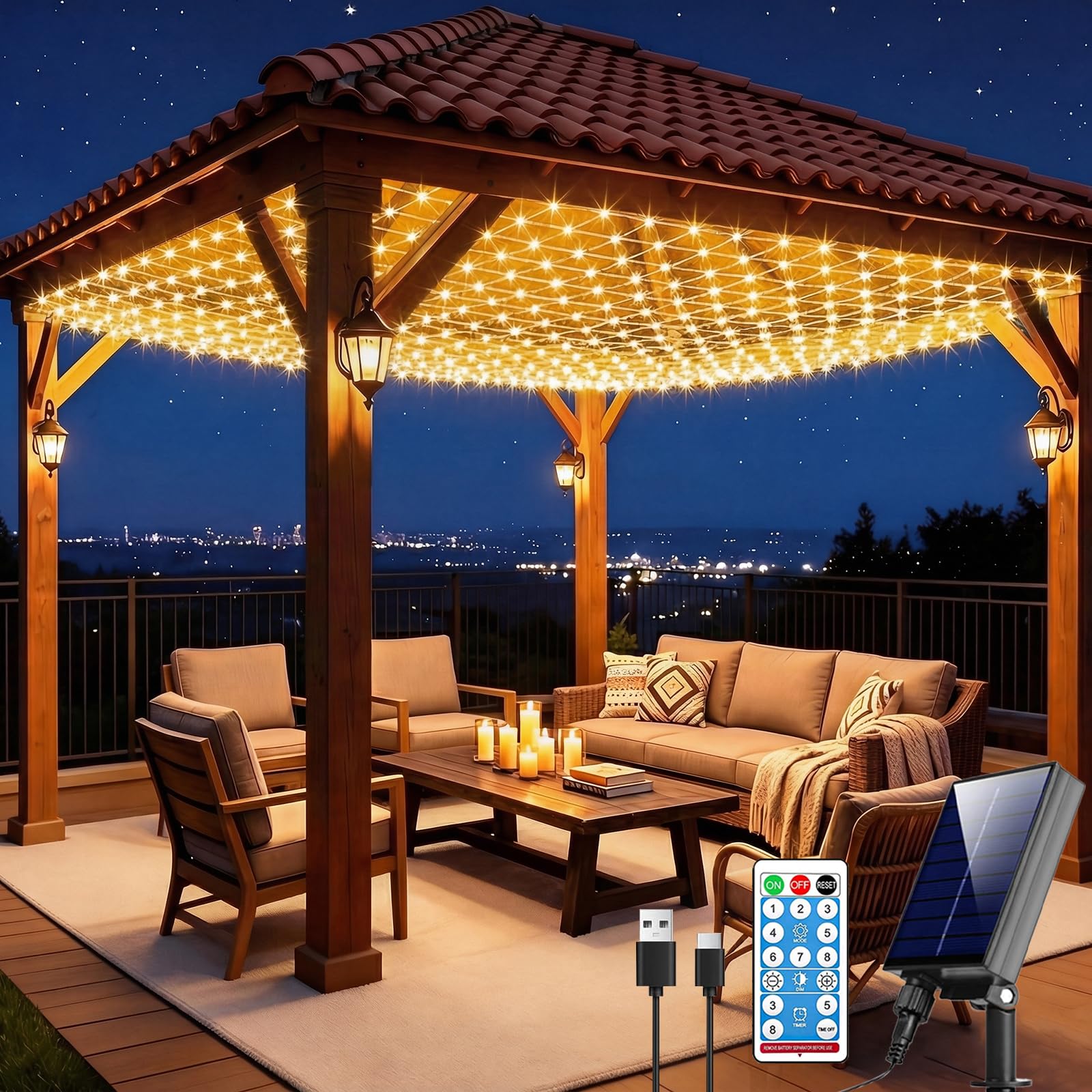 Pooqla 10x10FT Solar Net Lights
