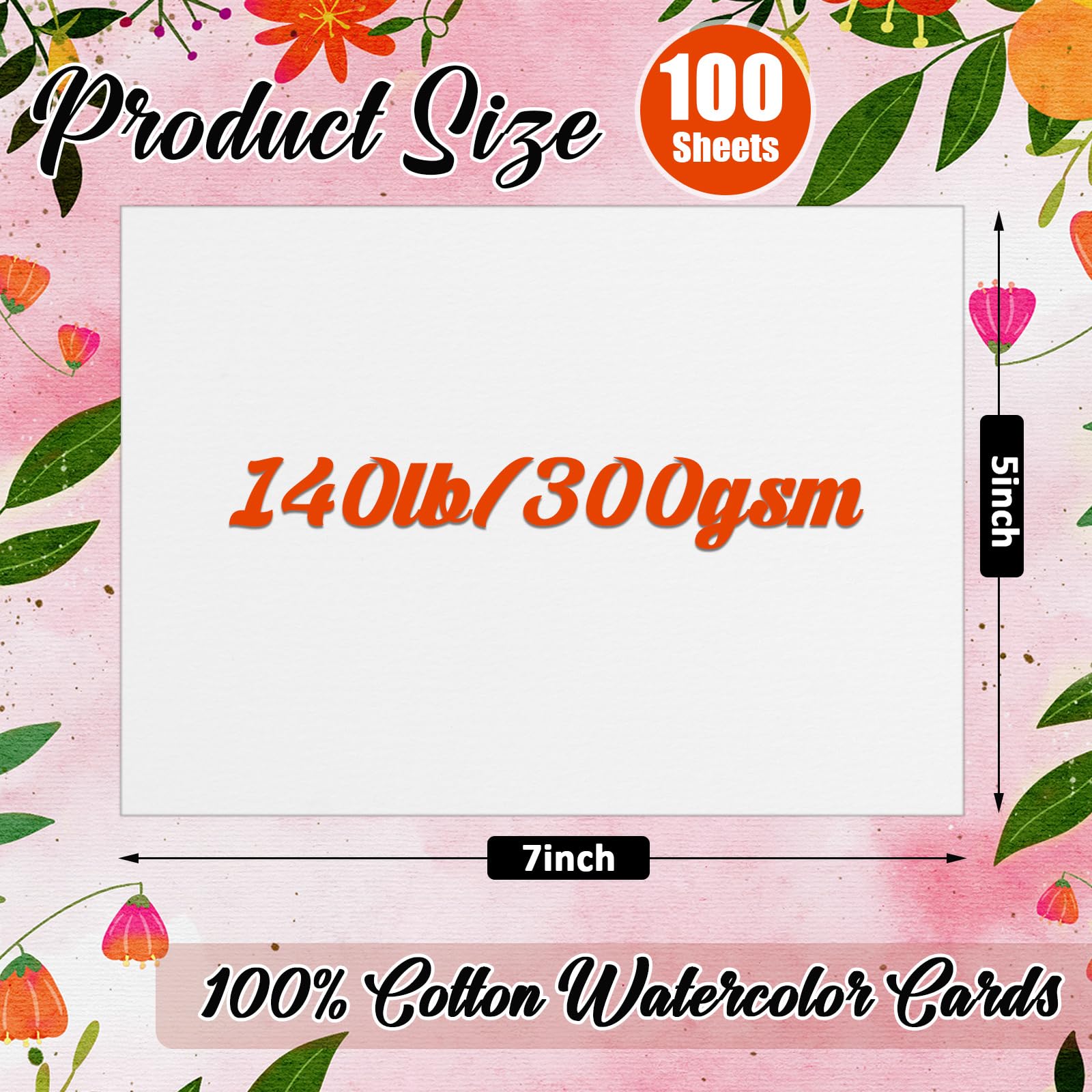 CXIIPOL 100 Sheets Watercolor Cards 5x7 Inch, 140 lb/300 GSM 100? Pure Cotton Watercolor Paper Cards for Creative Painting, Greeting Card, Thank You Notes, Gift Card, Wedding Invitations