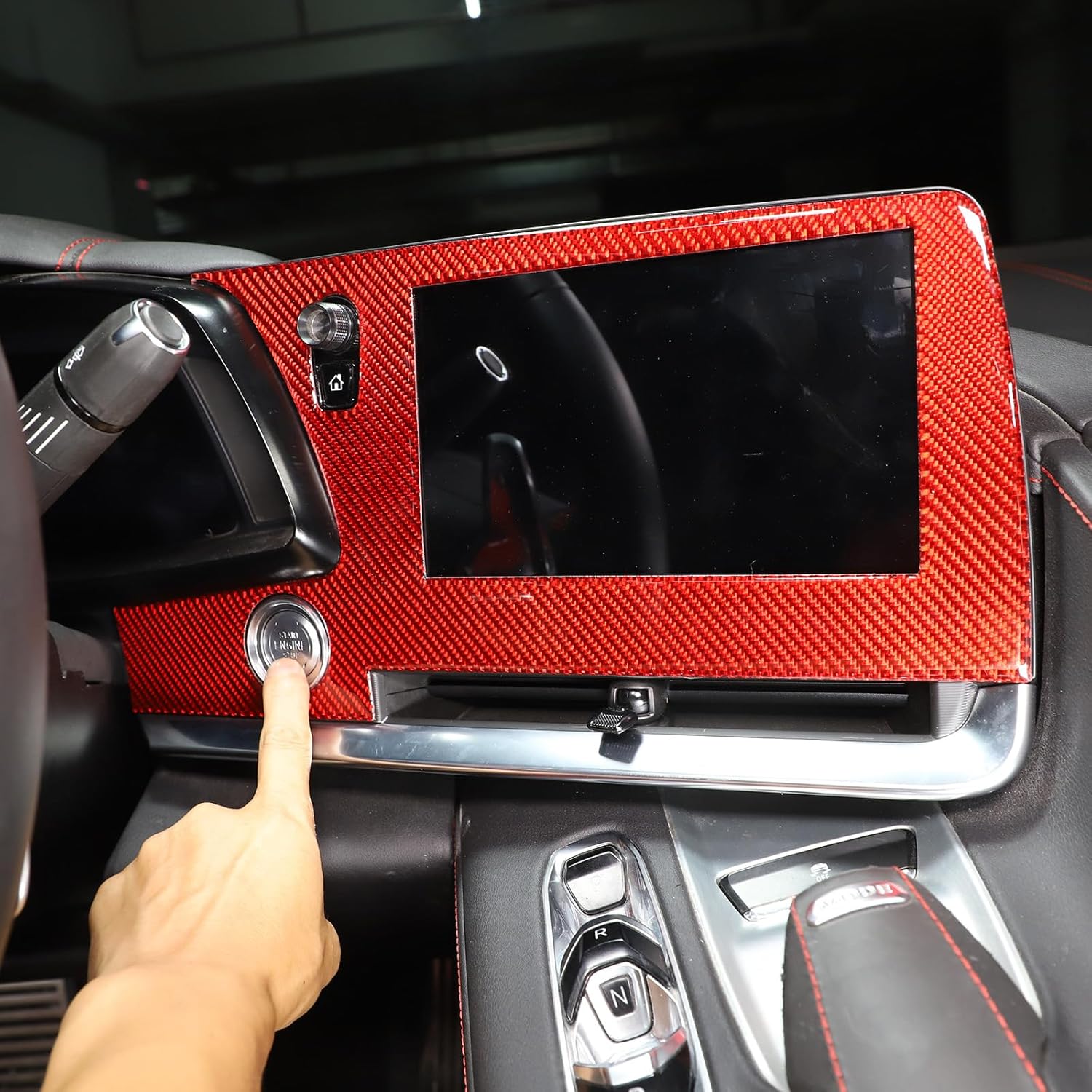 Car Center Console GPS Navigation Panel Frame Cover Trim for C8 Corvette 2020-2025, Carbon Fiber Interior Decoration Accessories Styling Sticker Decals (Black)