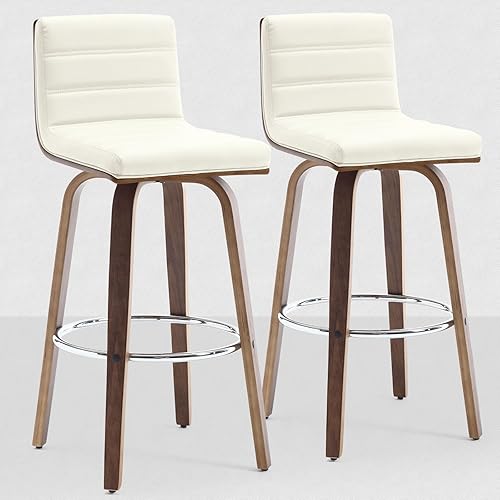 Miniatura 6 de Bekrvio Juego de 2 Taburetes de Bar Giratorios con Respaldos, Taburete de Bar Tapizado de Cuero PU de 29 Pulgadas de Altura, Respaldo en Forma de L,