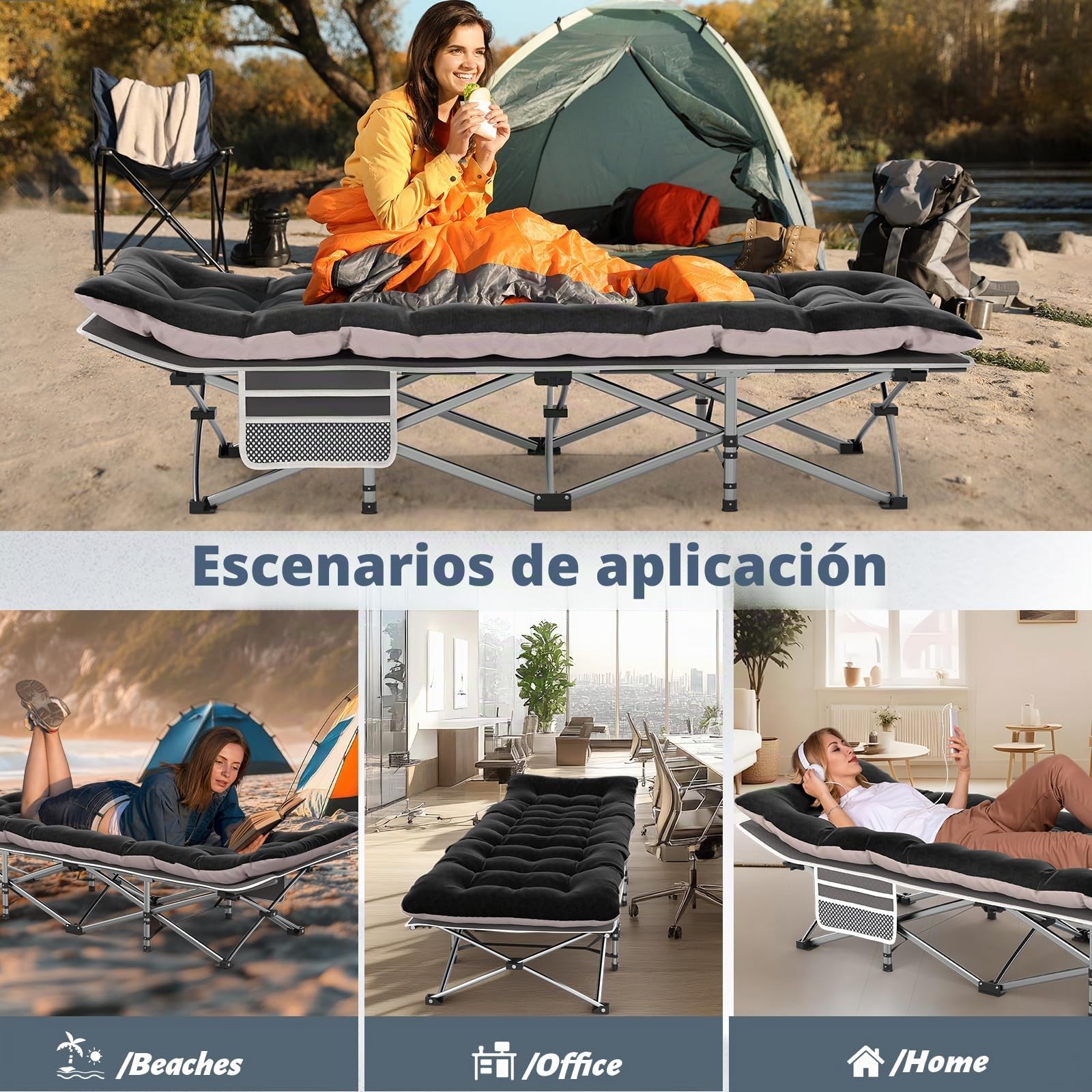 Cama de Camping para Adultos con cojín cómodo: Cama Plegable con colchón, Cuna de Camping portátil y compacta con Bolsa de Almacenamiento para Dormir, para Viajes al Aire Libre