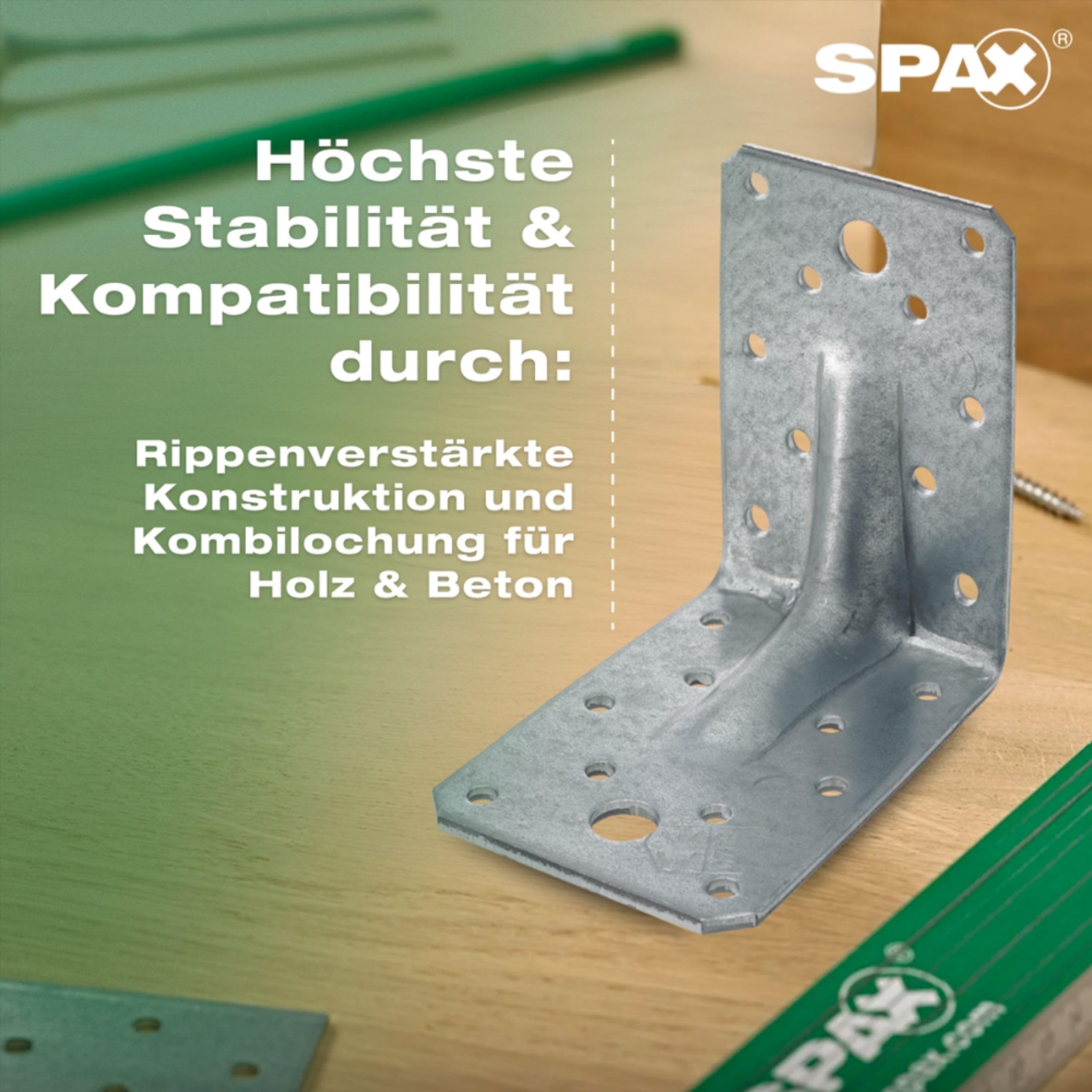 SPAX Winkelverbinder mit Rippe 70x70x55 mm, 2 mm Blechstärke, 100 Stk. - Feuerverzinkter Stahlverbinder Holz an Holz, Beton & Stahl Verbindungen - Made in Germany, SXABR70