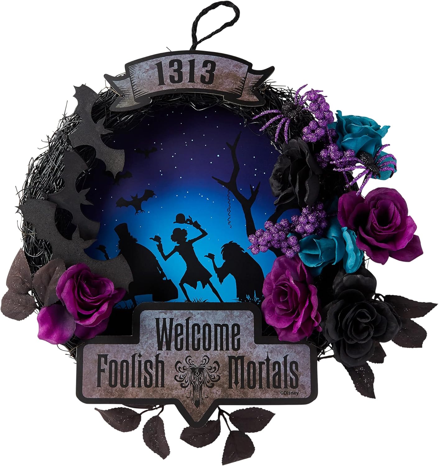 Spirit Halloween The Haunted Mansion Light-Up Welcome Foolish Mortals Wreath | Officially Licensed | Halloween Décor | Disney