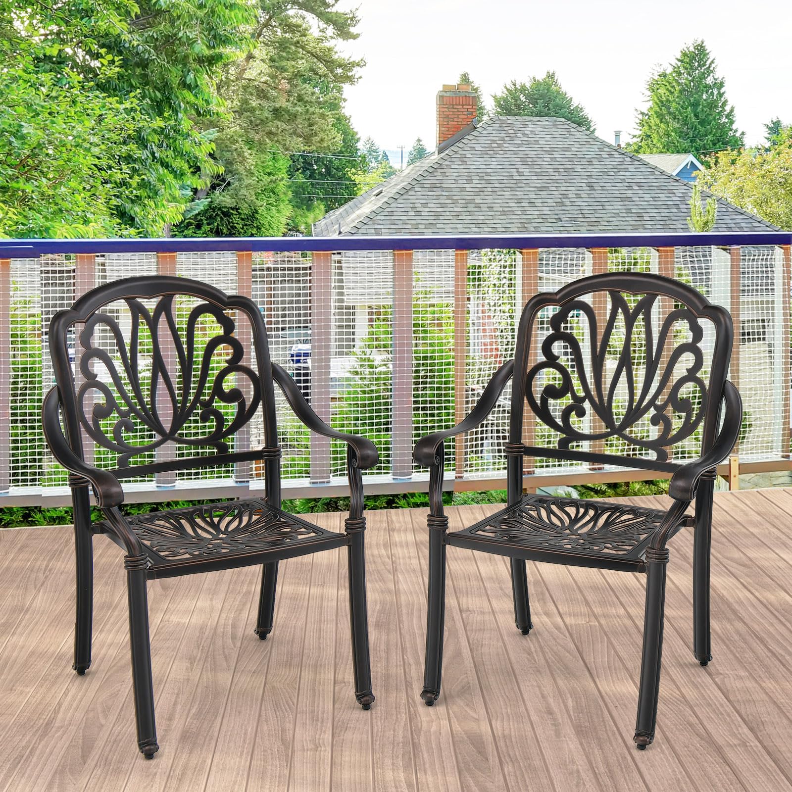 GOPLUS - Juego de 2 sillas de jardín al aire libre de aluminio, 66 x 62 x 93 cm, sillón de jardín de metal apilables con apoyabrazos, patines de pie ajustables, apto para terraza, patio, balcón y