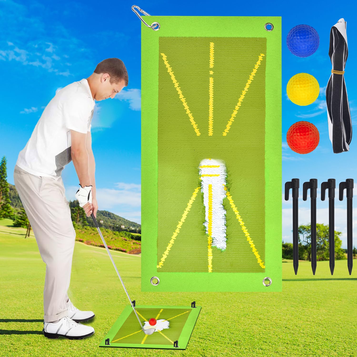 Golf Training Mat for Swing Detection Batting, 50 * 25cm Golf Swing Training Aids, Golf Practice Mat Analysis Swing Path and Correct Hitting Posture, Golf Accessories for Indoor/Outdoor