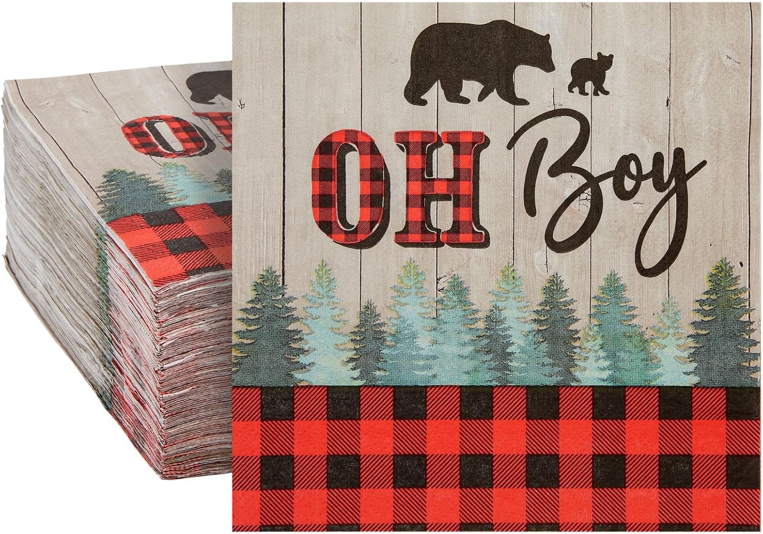 100 Pack Napkins with Buffalo Plaid Design, Boy Themed Lumberjack Baby Shower Decorations (6.5 In)