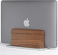 ALNYXAR Vertical Laptop Stand: Black Walnut Wood Body, Silver Aluminum Base, Adjustable Dock (0.47"-1.57" Width) for MacBook, Dell XPS & Most Laptops