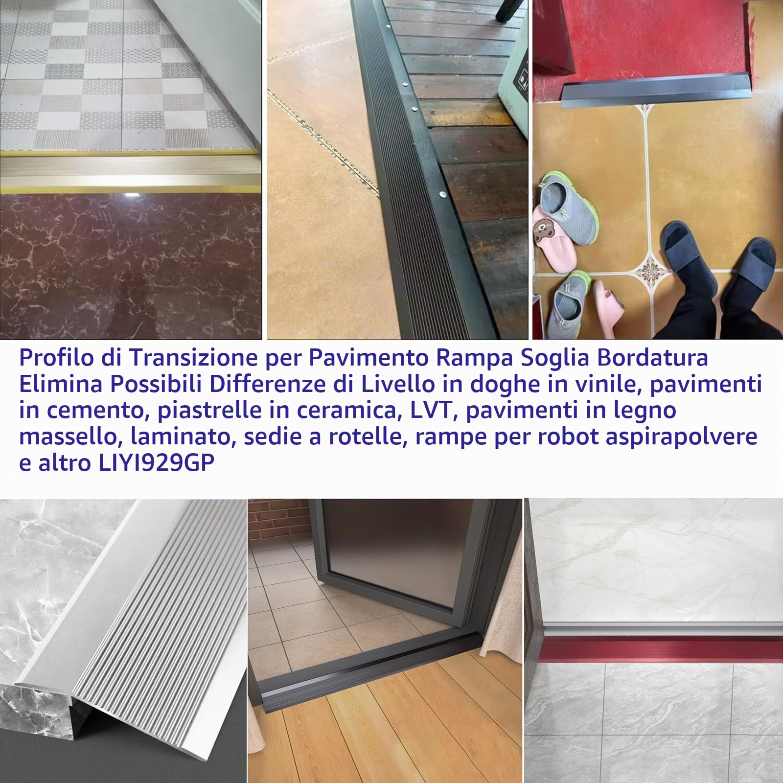 LIYI929GP Profilo Transizione Pavimento in Alluminio - Striscia di Soglia Strisce di Copertura per Pavimenti per Pavimento con Dislivello di 1-4cm - Antiviaggio Antiscivolo Facile da Installare