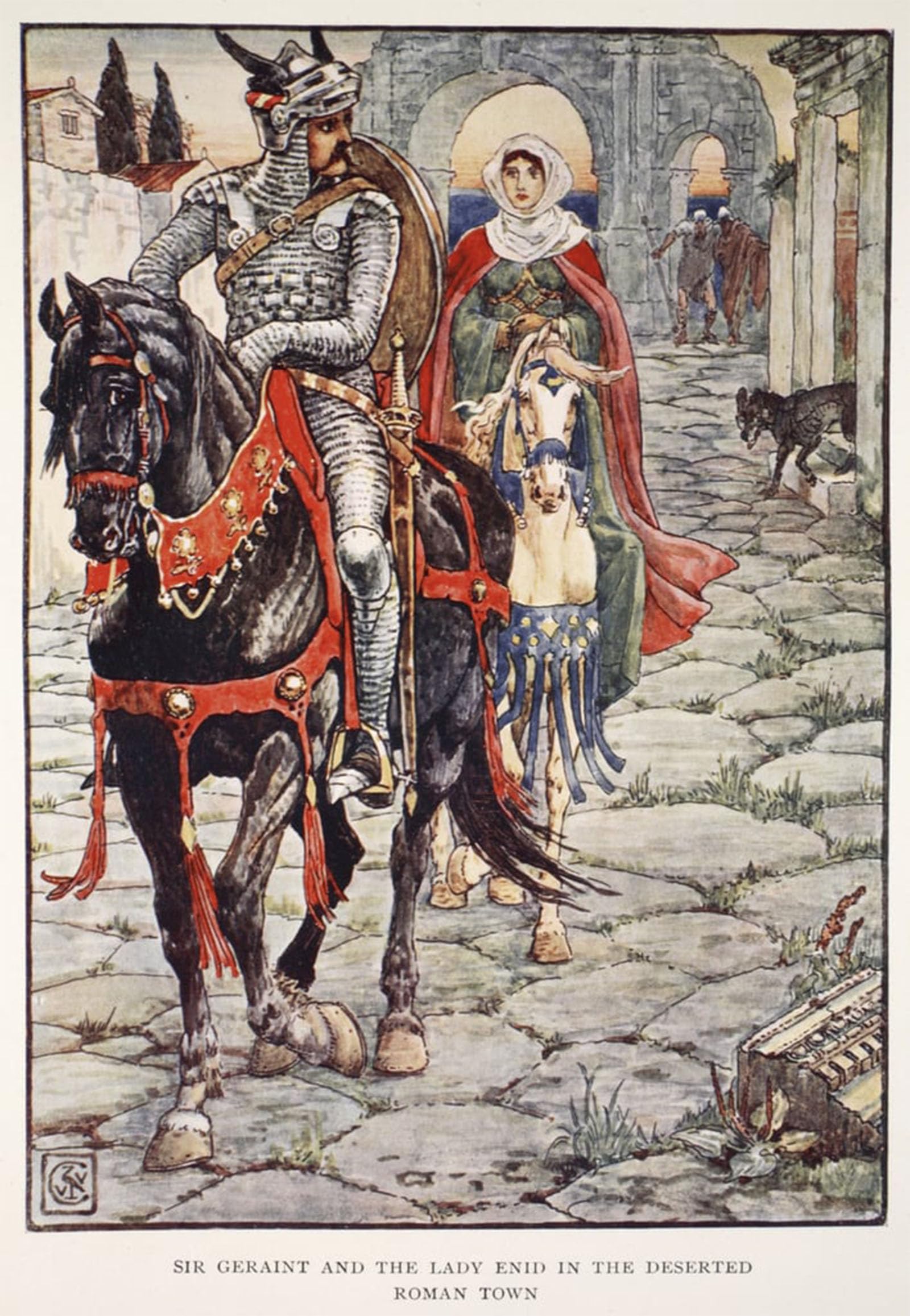 ARTXLXXBN Famous Prints Artwork Pictures Poster Painting Art Sir Geraint and the Lady Enid in the Deserted Roman Town by Walter Crane Artwork Landscape Pictures for Home Decor 60x90cm