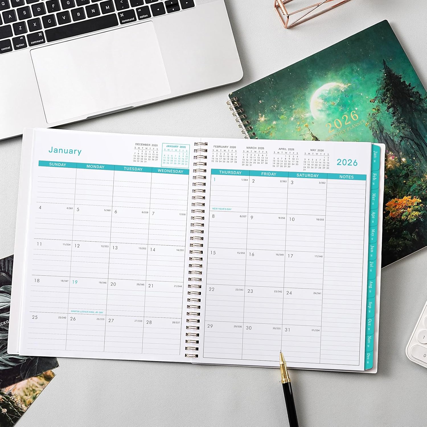 2026 Monthly Planner/Calendar - 2026 Planner, JAN 2026 - DEC 2026, 9" x 11" Monthly Planners 2026, 2026 Calendar Planner with Spiral Binding + Tabs + Back Pocket - Image 7