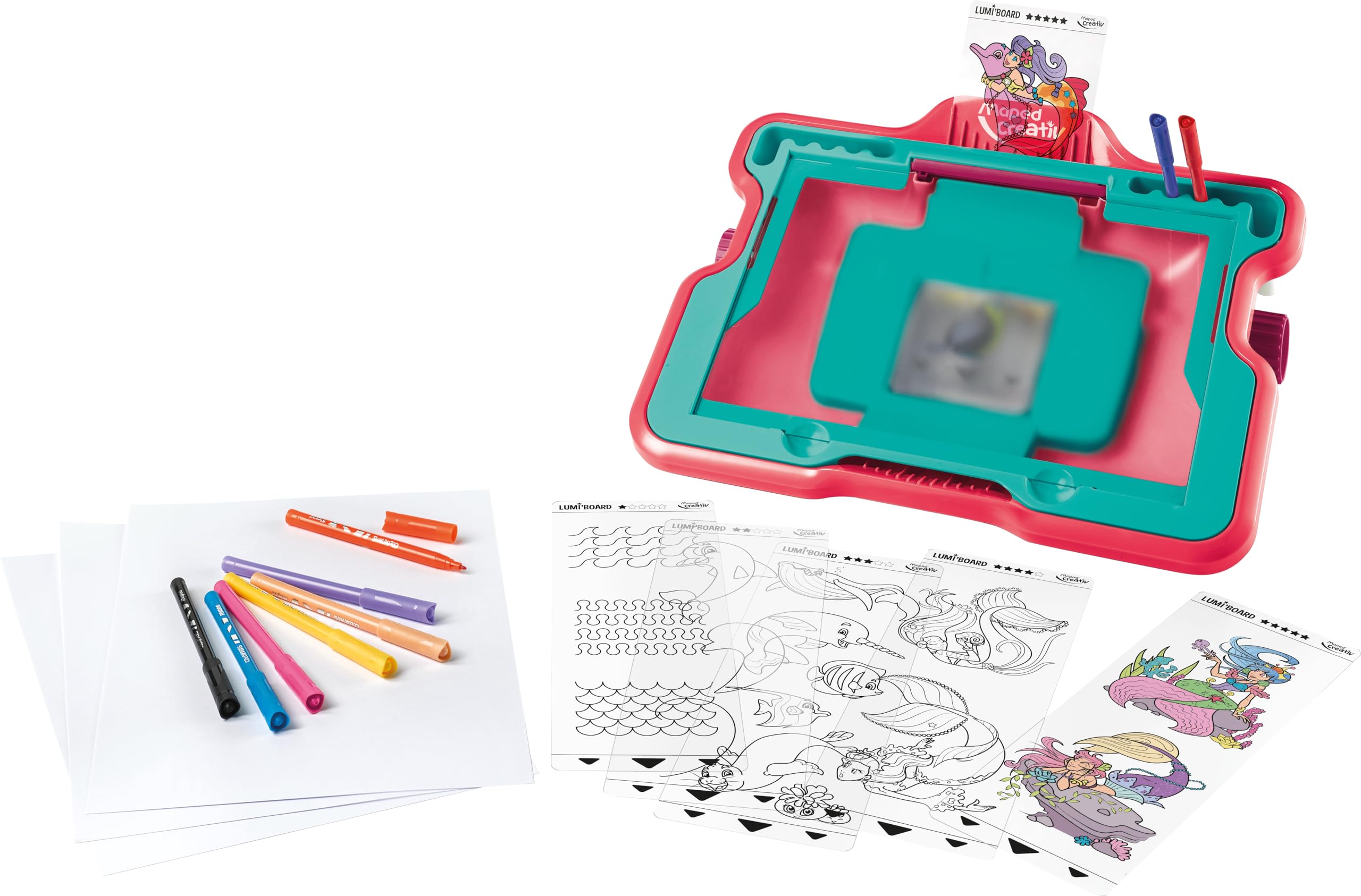 Maped Creativ - Lumi'Board il Mondo delle Sirene - Macchina da disegno illuminata - Giocattolo creativo per il tempo libero - Lavagna per bambini dai 4 anni in su